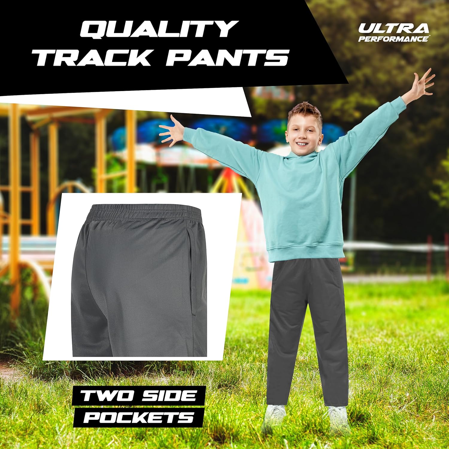 Ultra Performance 3 Pack Boys Sweatpants Athletic Tricot Open Bottom Active Track Pants Lightweight Sweat Pants for Boys - Image 4