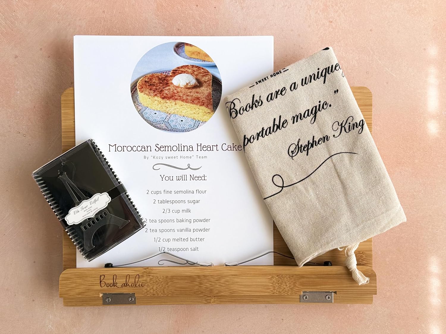 Bamboo Book Stand and Reading Rest – Adjustable – Foldable Cookbook & Tablet Holder with 5 Viewing Angles, Includes Metal Bookmark & Gift Bag