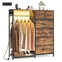 SONGMICS Stand Appendiabiti con Cassettiera, Armadio Aperto con 6 Cassetti in Tessuto e Barra