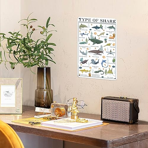 Miniatura 4 de Póster de tiburón  Arte de pared de conocimiento de tiburón  Tipos de tiburón letrero de metal de aluminio  Divertido mundo educativo ciencia