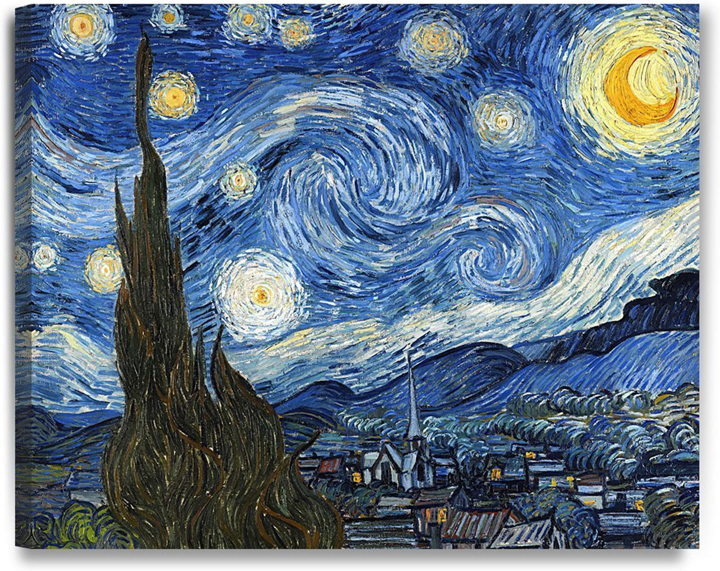 SCPmarts Nature Van Gogh Starry Night Canvas Print Framed WALL ART - Size 16inch x 12inch, Multicolour