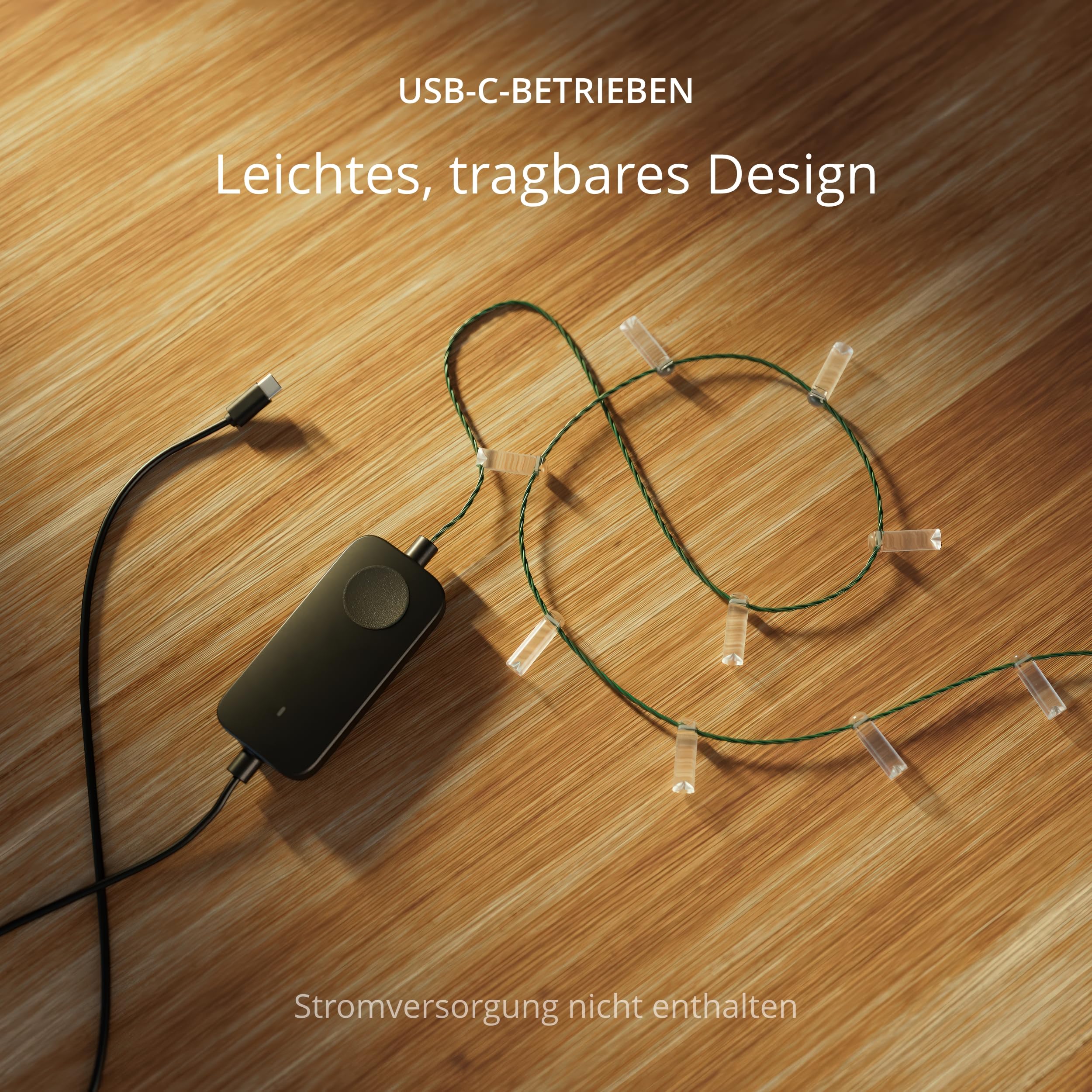 Twinkly Strings USB-C Candle 200 LED, LED-Lichterkette in Kerzenform, RGB LED-Lichter Mehrfarbig, Lichter zum Valentinstag, Kompatibel mit Alexa und Google Home, USB-C, Grünes Kabel, 12m