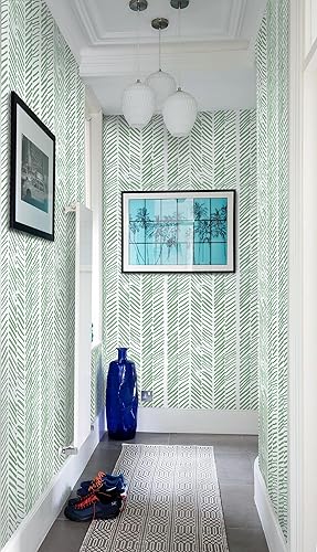 Miniatura 5 de Guvana Papel tapiz autoadhesivo de 17.7 x 197 pulgadas, diseño de líneas verdes, papel tapiz autoadhesivo verde y blanco, papel de contacto