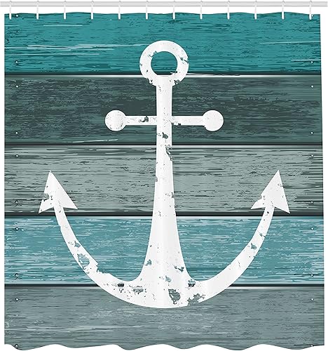 Miniatura 6 de Ambesonne Cortina de ducha con diseño de tiburón, silueta de los peces nadando al crepúsculo, noche, luna, paisaje de mar místico, juego de