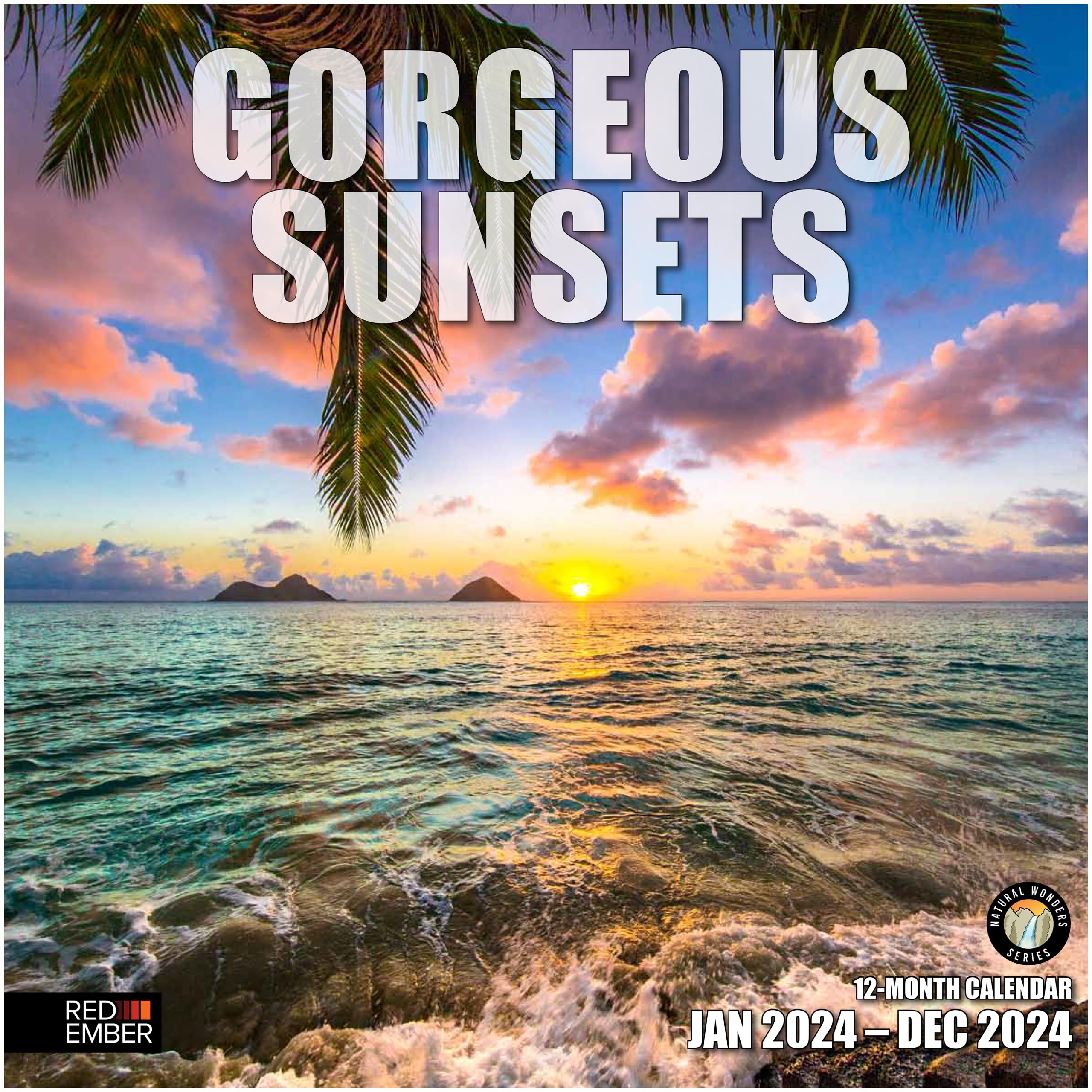 RED EMBERGorgeous Sunsets 2024 Hangable Monthly Wall Calendar | 12" x 24" Open | Thick & Sturdy Paper | Giftable | Scenic Nature Travel | Awe-Inspiring Sunsets