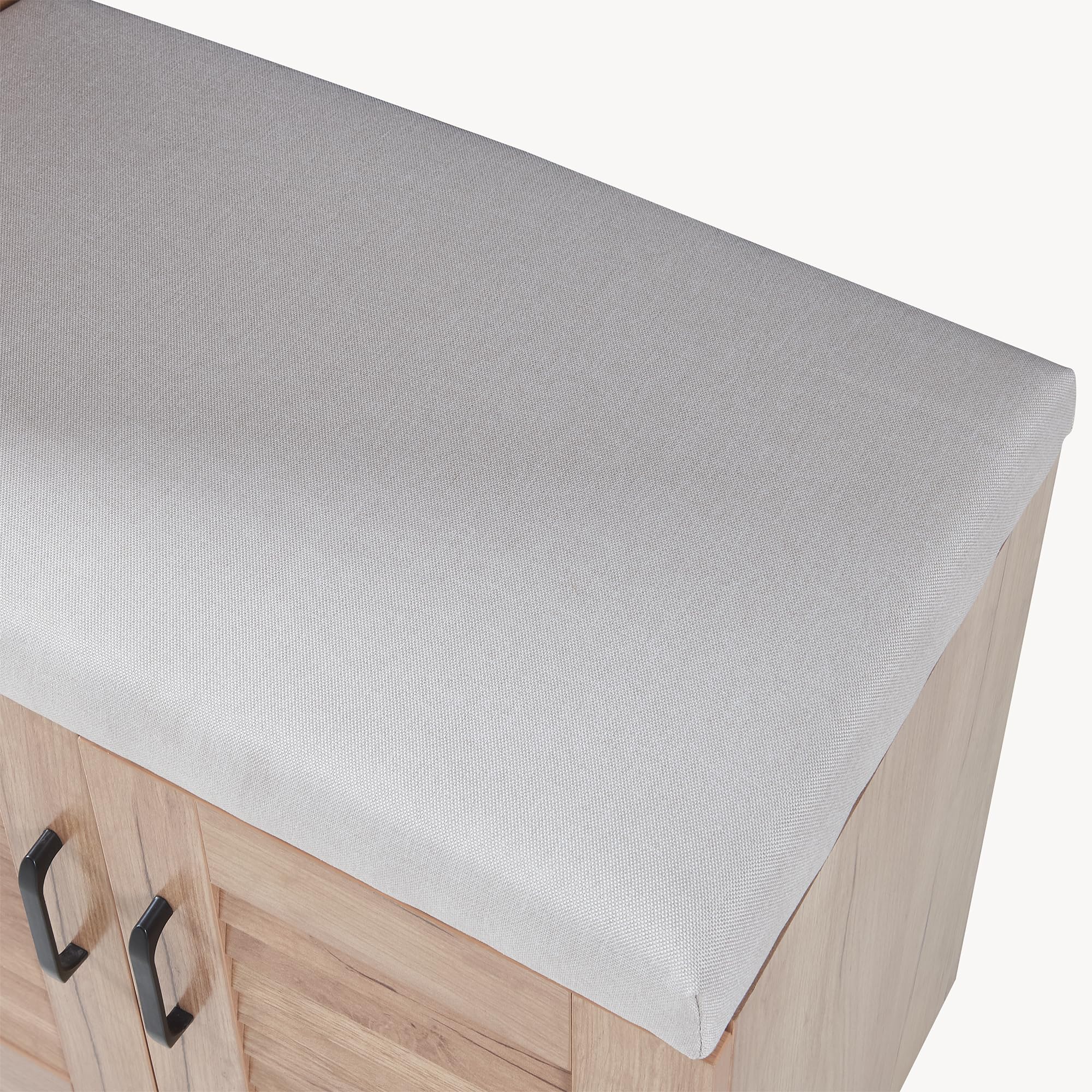 [en.casa] Schuhschrank Løten Schuhregal mit 4 Türen und 9 Ablagen Schuhablage 120 x 36 x 97 cm bis zu 18 Paar Schuhe mit gepolsterter Sitzbank Schuhaufbewahrung Eicheoptik