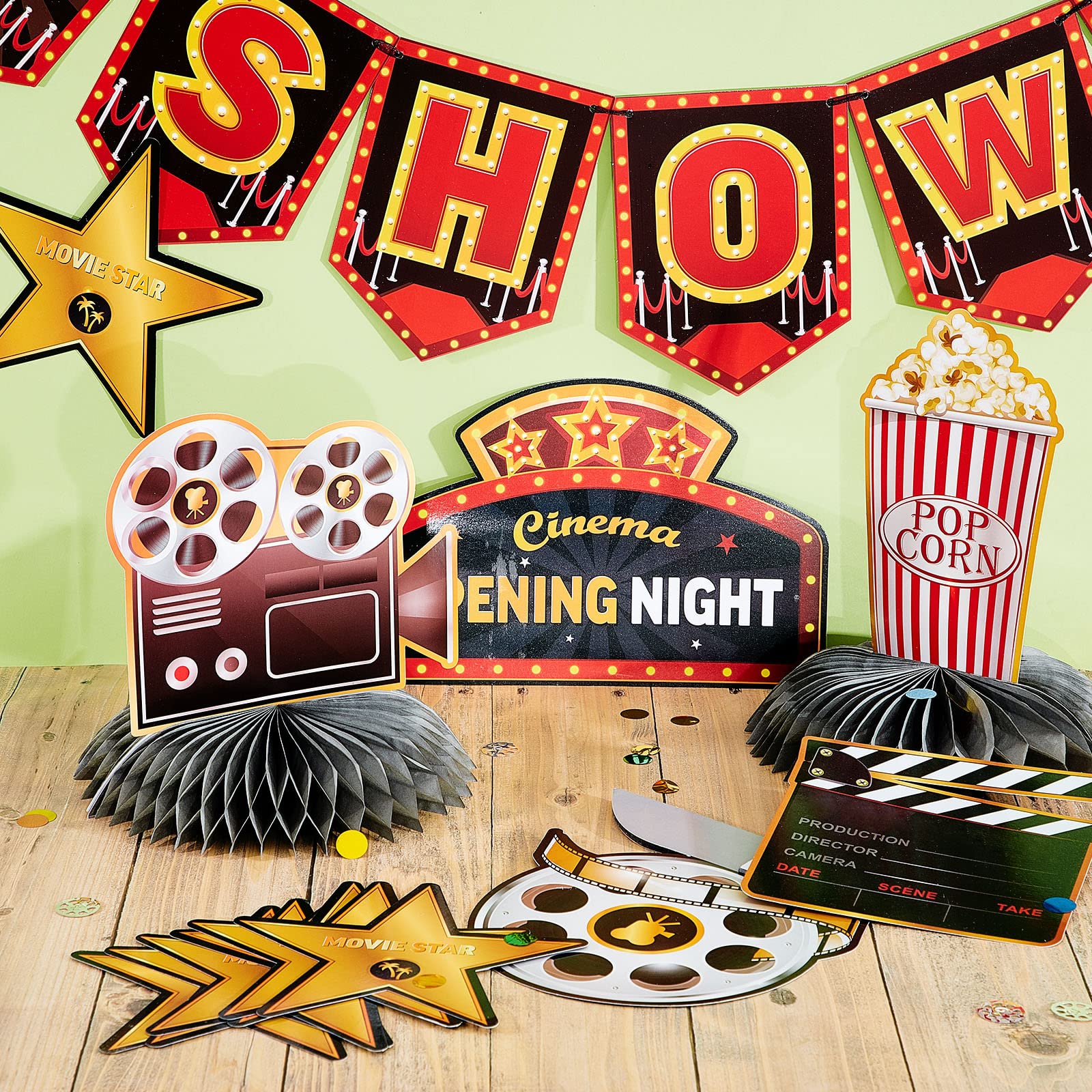 18 Découpes étoiles En Carton - Décorations Fête Thème Cinéma - Réutilisables, 15x15 Cm - Pour Photobooth, Table