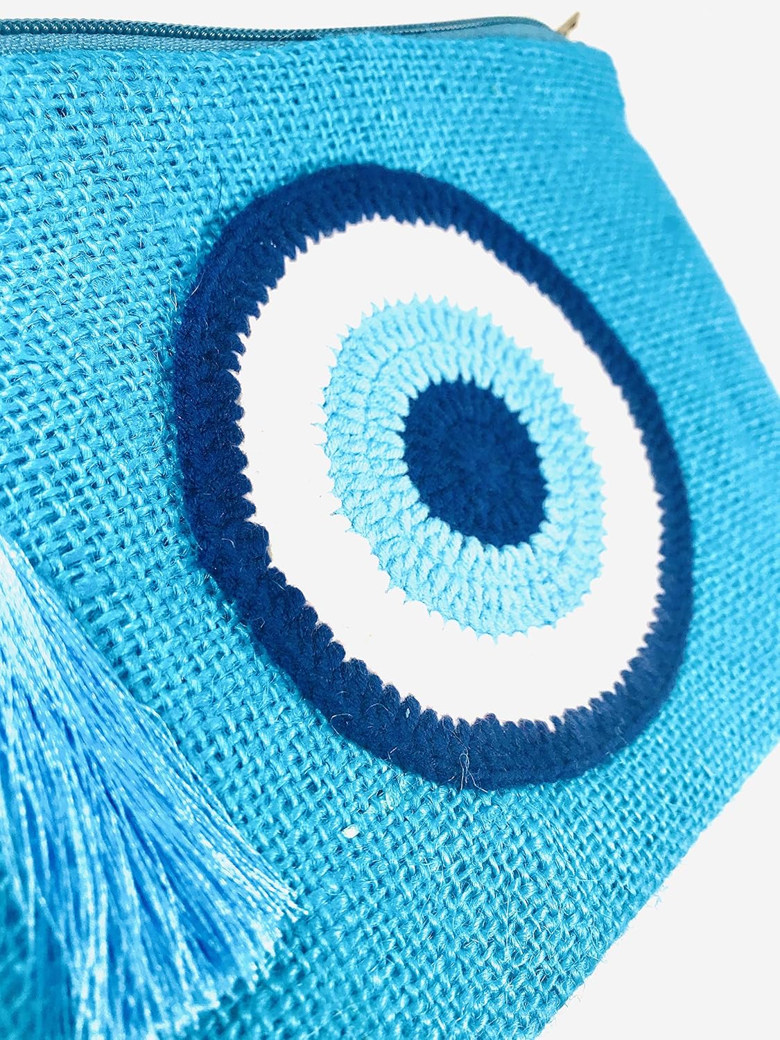 Evil Eye Jute Pouch Coin Bag Zipper Closure Gift Bag with Evil Eye Beads and Tassel