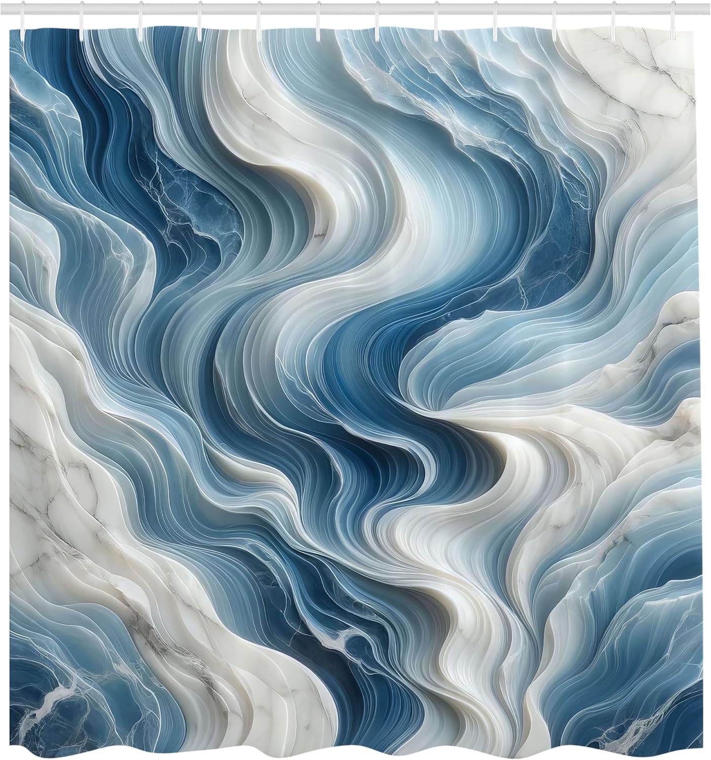 Ambesonne Blue Shower Curtain, Surreal Waves of Marble Print with Oceanic Colors Modern Abstract Style, Cloth Fabric Bathroom Decor Set with Hooks, 69" W x 75" L, Sky Blue and Off White