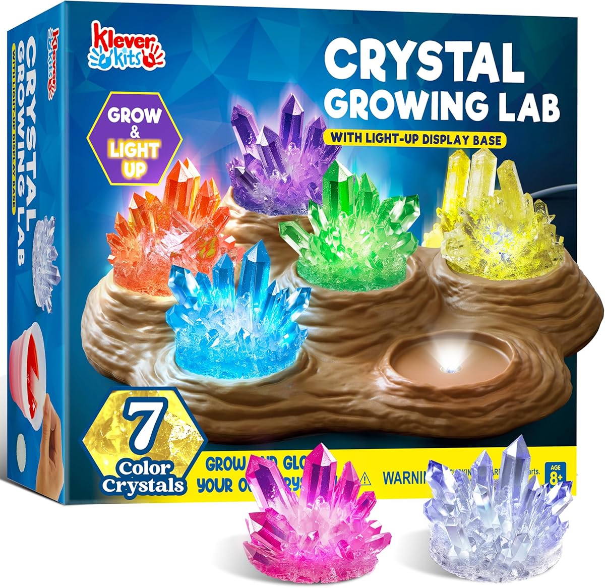 Klever Kits Crystal Growing Lab- 7 Color Crystal Growing Kit with Light-Up Base, Educational Toys Birthday Gift for Boys and Girls, Science Kits for Kids Ages 8-12 by Jova