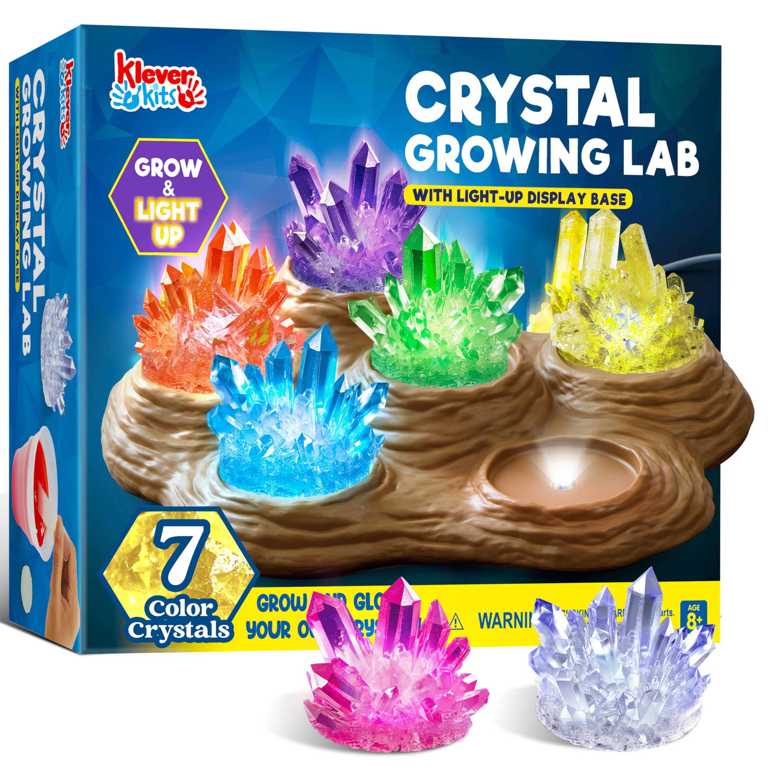 Klever Kits Crystal Growing Lab- 7 Color Crystal Growing Kit with Light-Up Base, Educational Toys Birthday Gift for Boys and Girls, Science Kits for