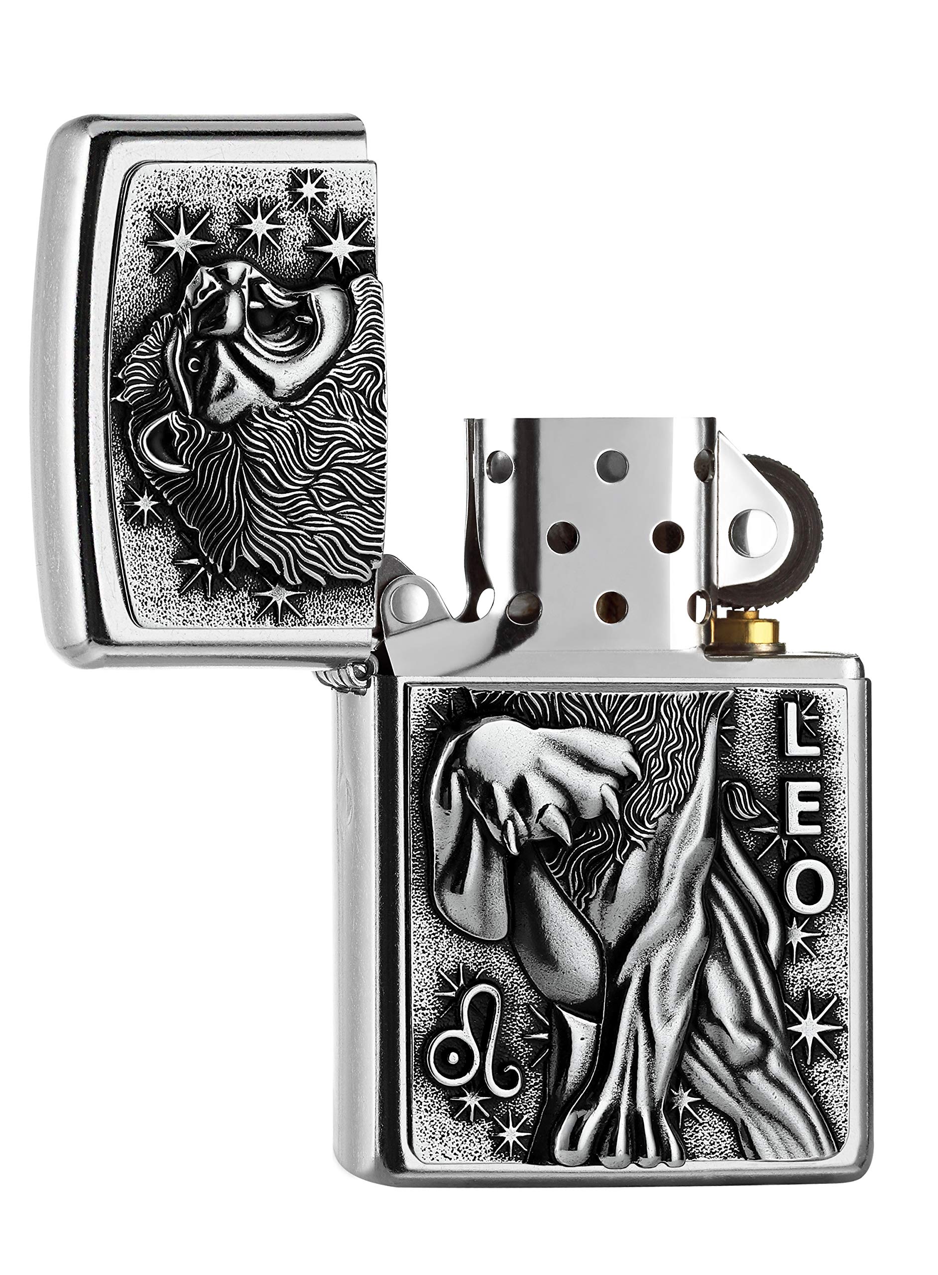 Zippo Accendino tempesta – Emblema Leo, Street Chrome, emblema – Ricaricabile – Riutilizzabile – Design antivento – Confezione regalo – Made in USA