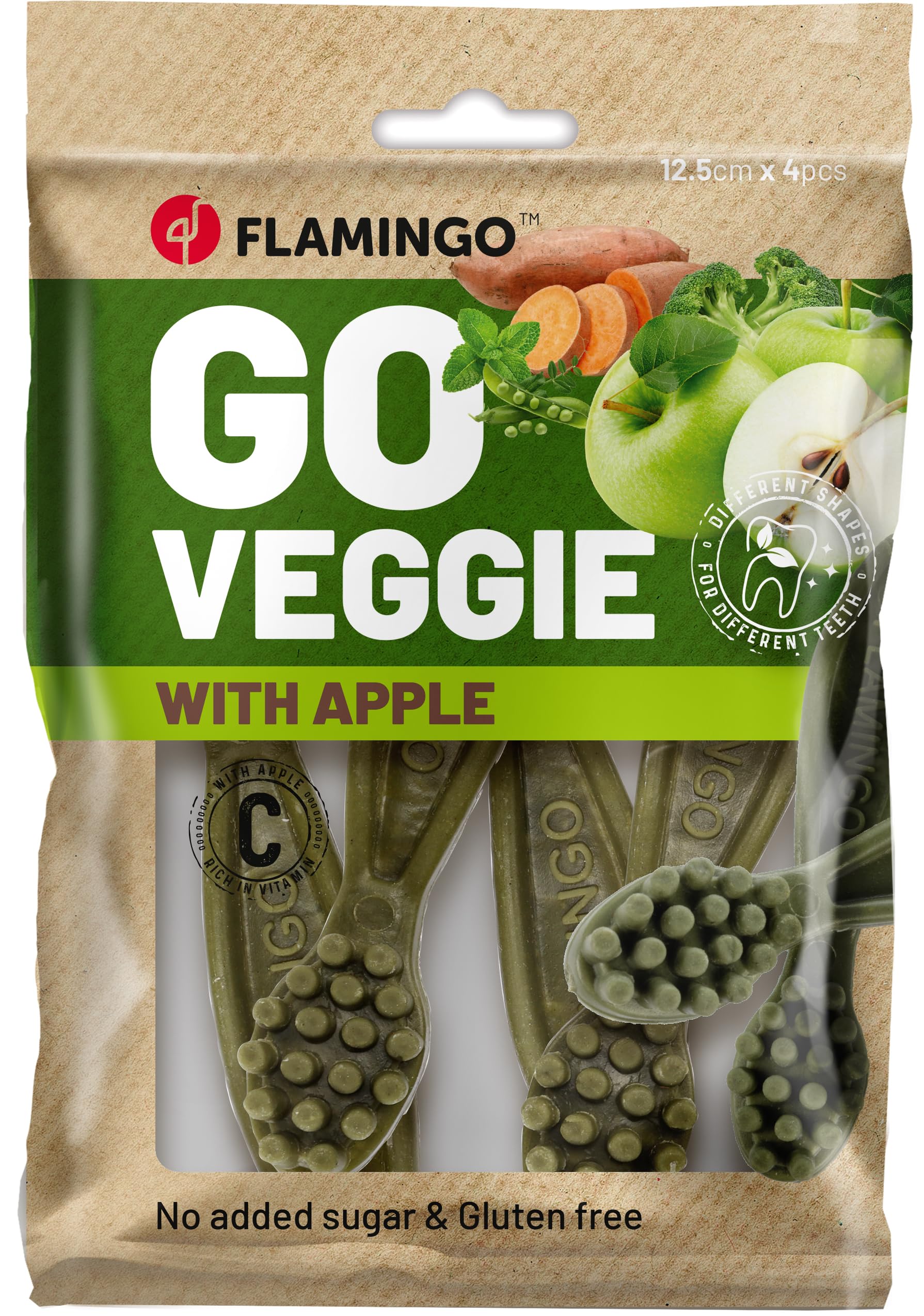 Snack Per Cani Flamingo Veggie - Bastoncini Spazzolino Con Fragola, 12.5cm, 160g, Senza Glutine, Per Igiene Dentale E Ricompensa Sana