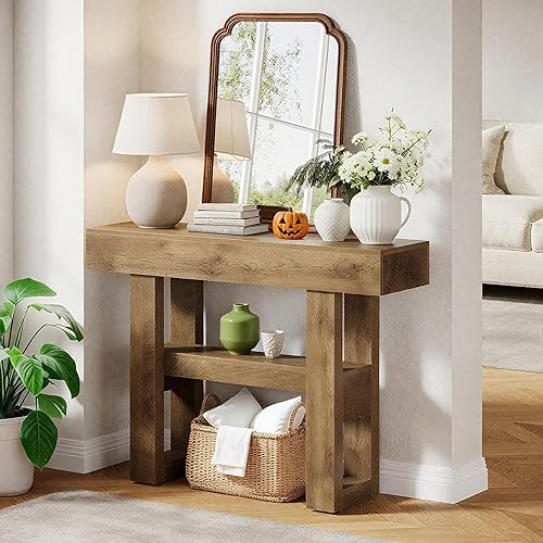 Miniatura 4 de Tribesigns Mesa consola de 41.34 pulgadas, mesa de entrada rústica con almacenamiento de 2 niveles, muebles de sofá estrecho para vestíbulo, sala de