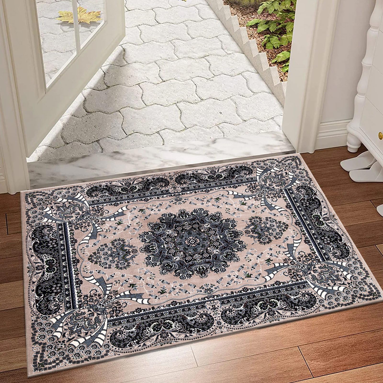 renoazul® Washable Doormat With Jute Back - Rada Beige Kitchen Mat 60 x 110 cm - Vintage Door Matt Indoor, Corridor Rug and Floor Mat — image 1