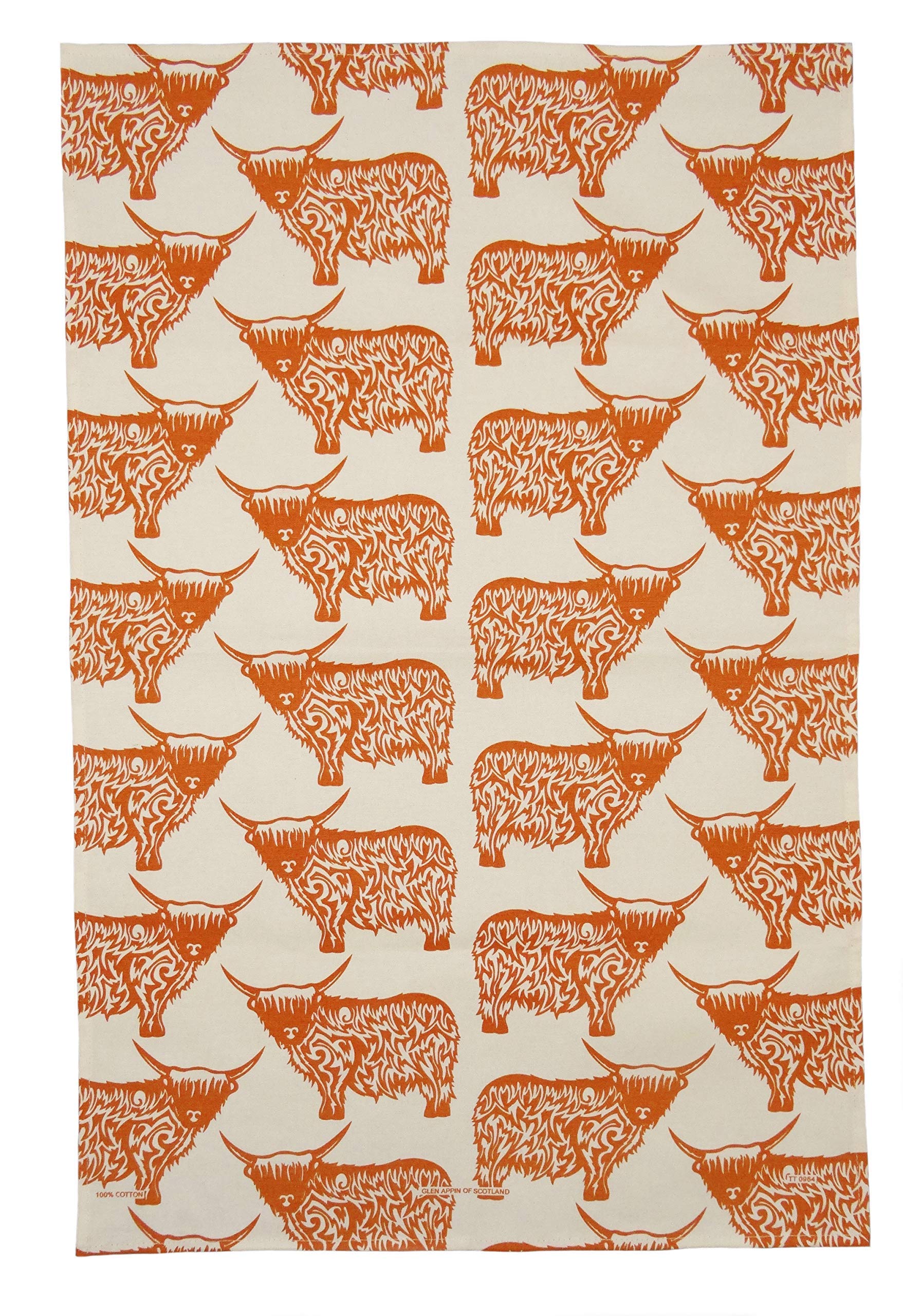 Highland Tweed Orange Scottish 100% Cotton Highland Cow Tea Towel Tt0980