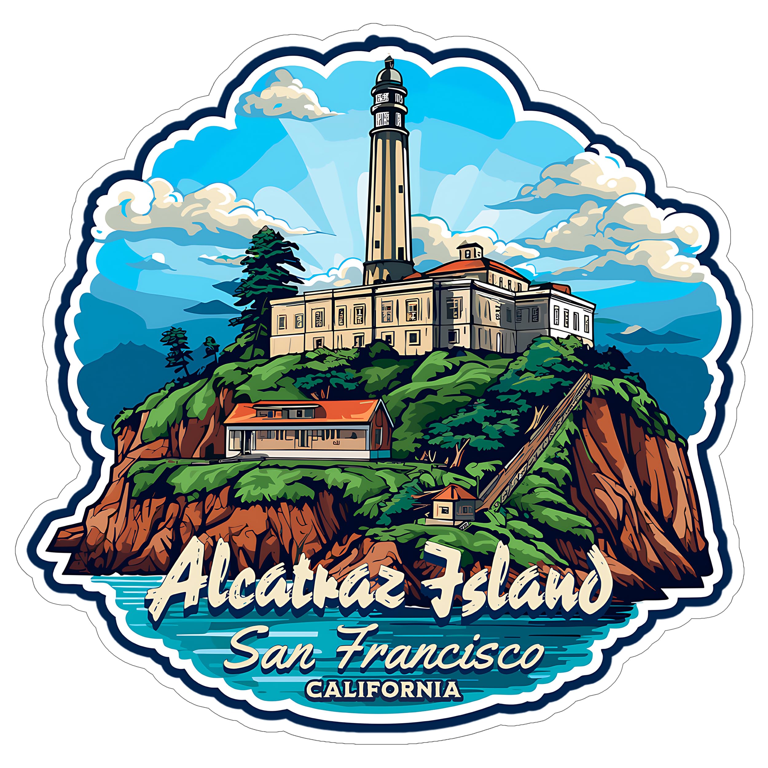 Alcatraz Island San Francisco California Sticker 4 Inch Coastal Beach Seaside - Waterproof Vinyl Decal for Laptop Water Bottle Car Tumbler - Durable