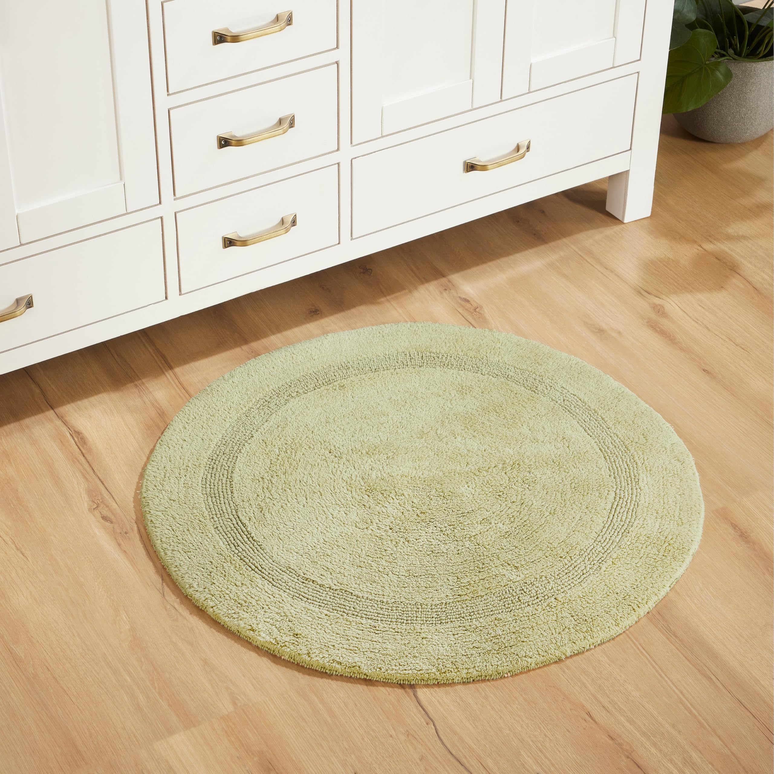 Better Trends Round Bathroom Rug Sage Reversible Super Soft, Luxury Cotton Rug Water Absorbent Machine Washable Bathmat for Decor Tub and Shower, Bathroom Floor, Door 30" Diameter Lux Collection