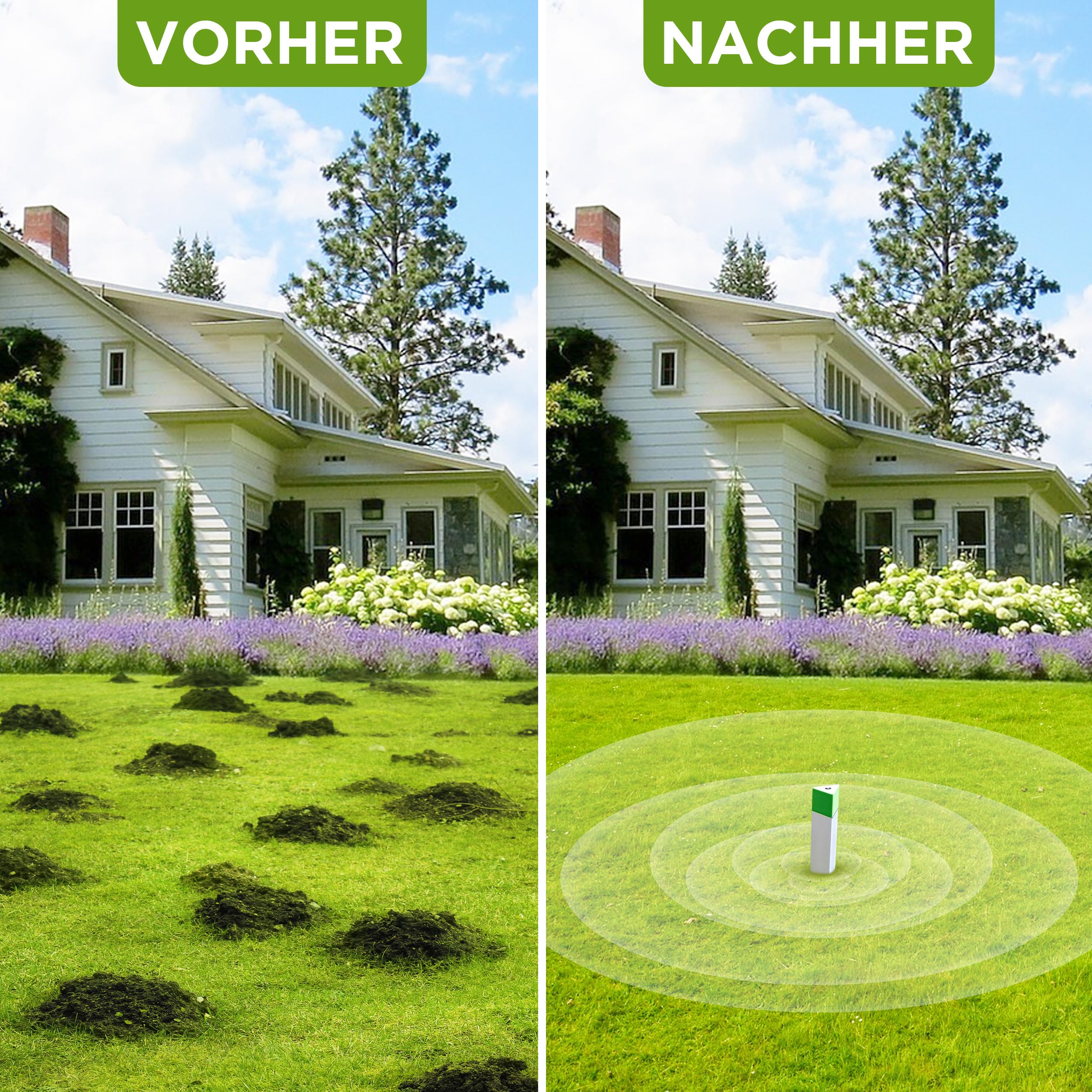 ISOTRONIC Maulwurfabwehr zum Vertreiben von Maulwürfen, Wühlmäusen & Schlangen – batteriebetriebener Maulwurfschreck mit Erdspieß für den Garten – Maulwurfvertreiber 1.250m² Wirkungsbereich (4 Stück)