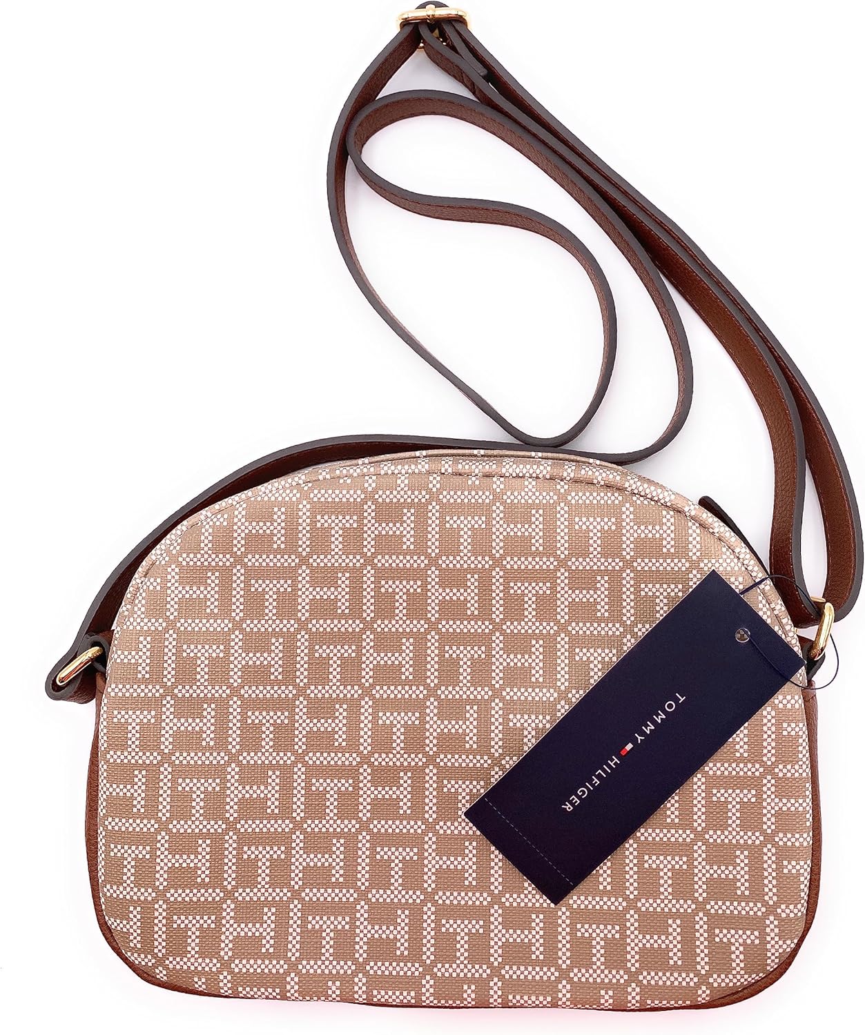 Tommy Hilfiger Brown Women's Crossbody Shoulder Bag - 25 x 20 x 5 cm - TH Logo Metal - Women's Handbag - Image 3