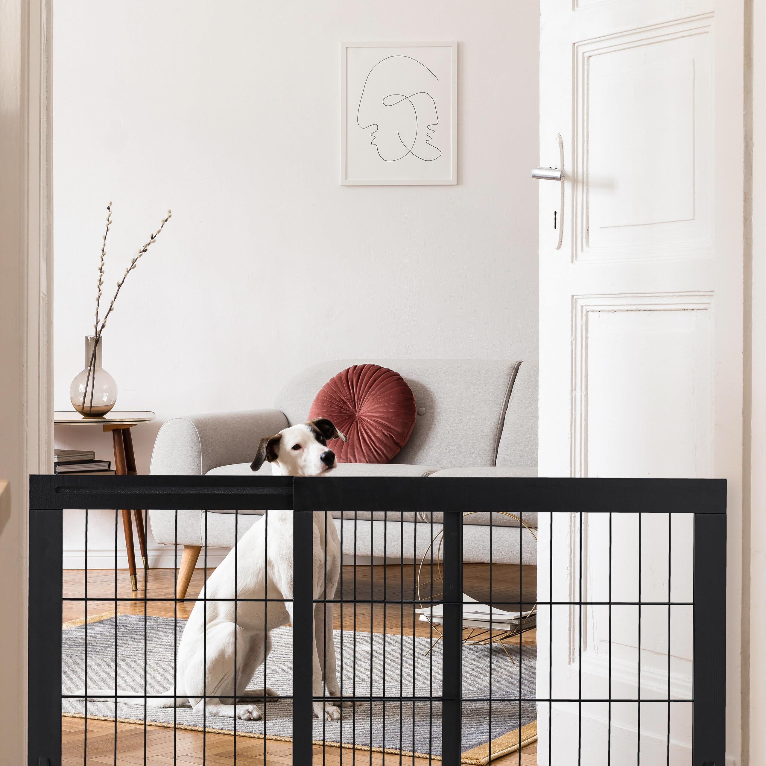 Relaxdays Barrera Seguridad Niños y Perros, Valla Protectora Puerta o Escalera, sin Taladrar, 56 x 70-115cm, Negra