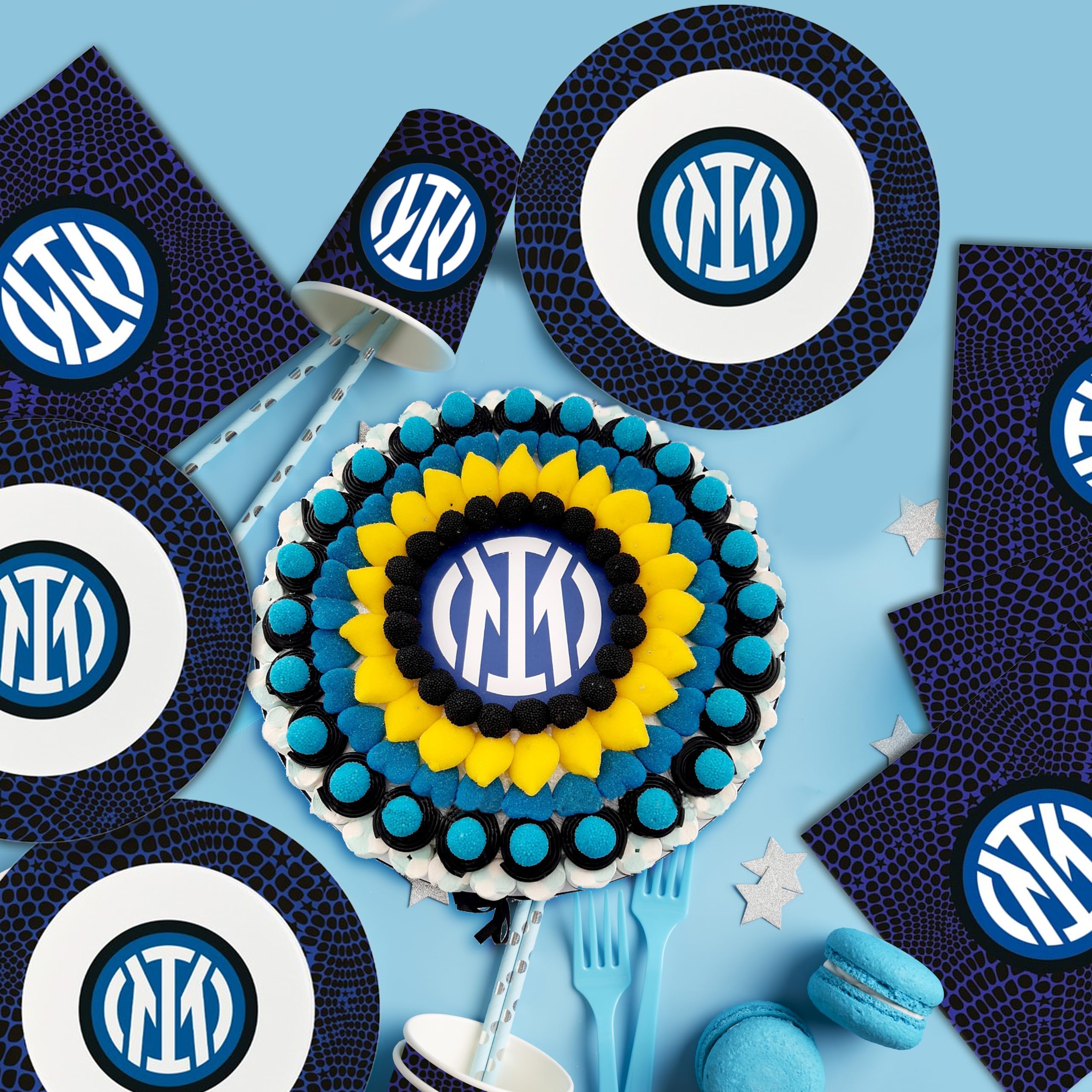 8 Bicchieri Neroazzuri in Carta, Stoviglie Addobbi da Tavola per Party a Tema Celebrazione Festa Compleanno Squadra Calcio Tifosi Decorazioni Nerazzurro - 266 ml