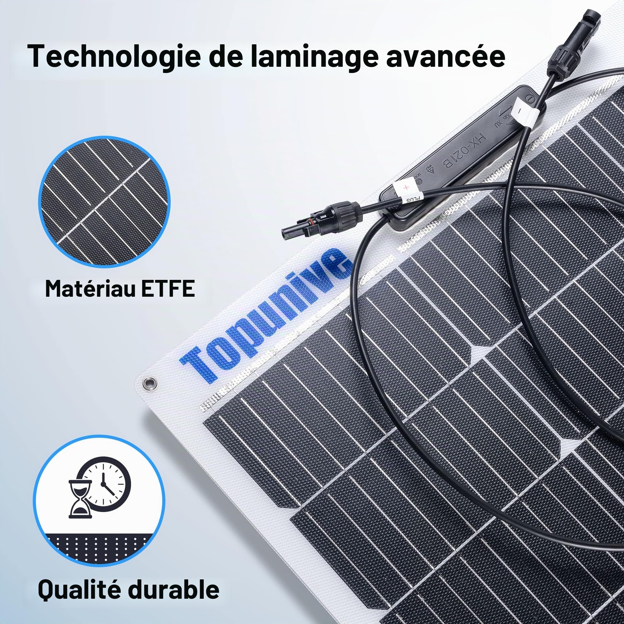 Lot de 2 panneaux solaires flexibles monocristallins 100 W 12 V pour batteries caravane, camping-car, bateau, yacht, marine