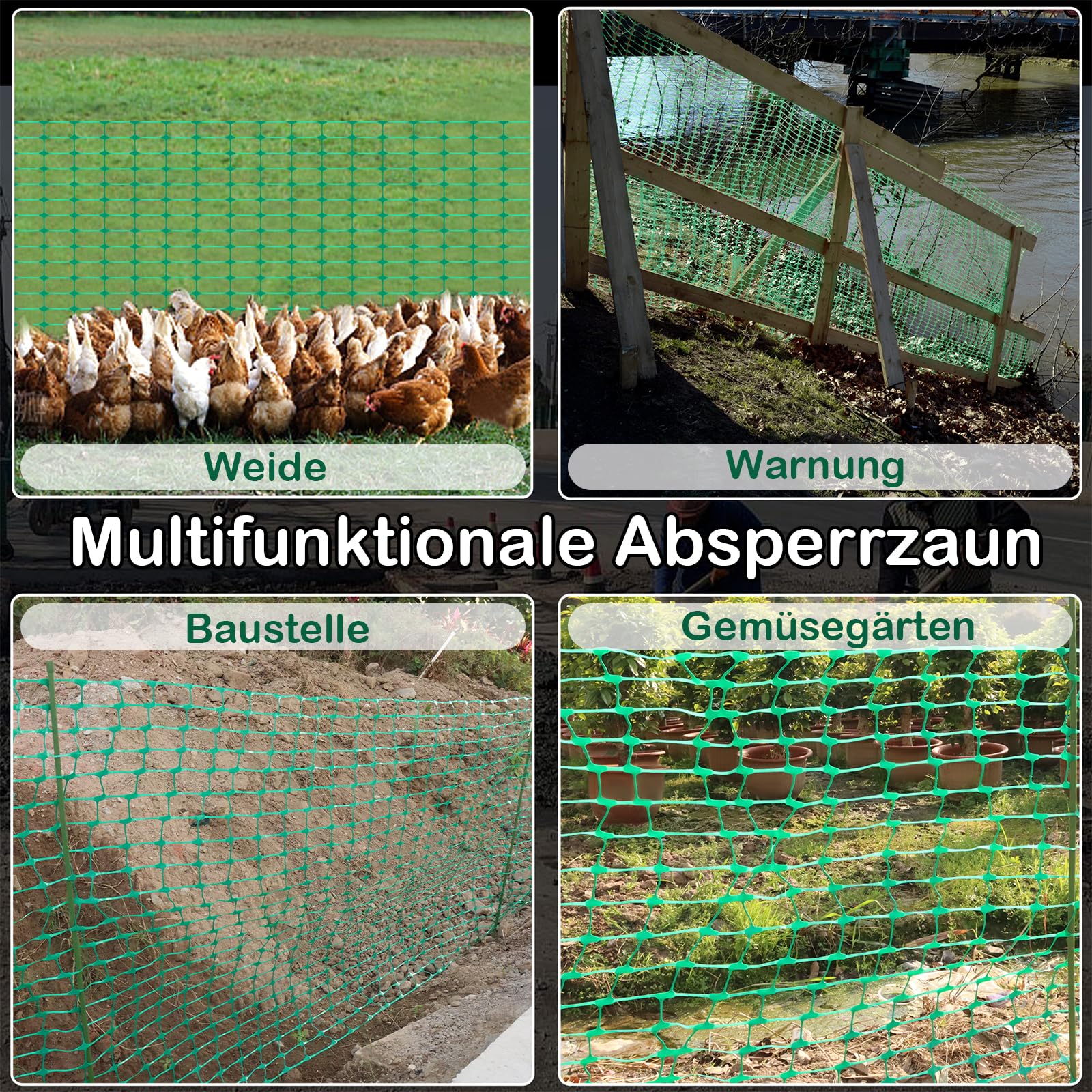 LZQ Red de protección de 30 m x 2 rollos de plástico para construcción, valla de seguridad, valla móvil, valla de aves de corral, color verde