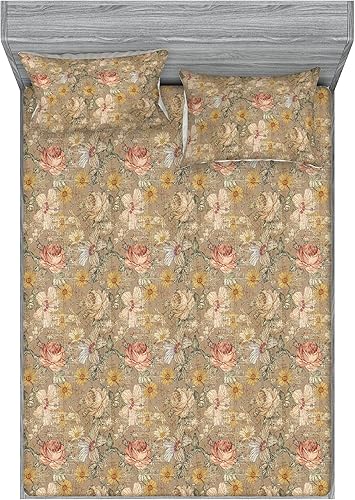 Miniatura 19 de Ambesonne Geometric Fitted Sheet & Pillow Sham Set, Minimalist Vibe Retro Pattern of Waves and Circles Scandinavian, Decorative Printed 3 Piece Pale