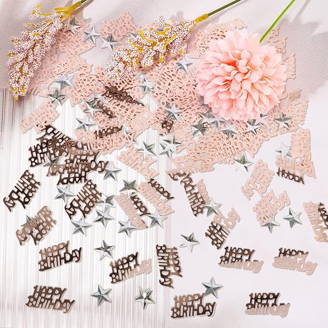 Birthday Confetti With 350Pcs Silver Star Confetti ,Birthdaytable Confetti 30G With 240Pcs Happy Birthday Letters For Celebration Anniversary Birthday Party Decorations