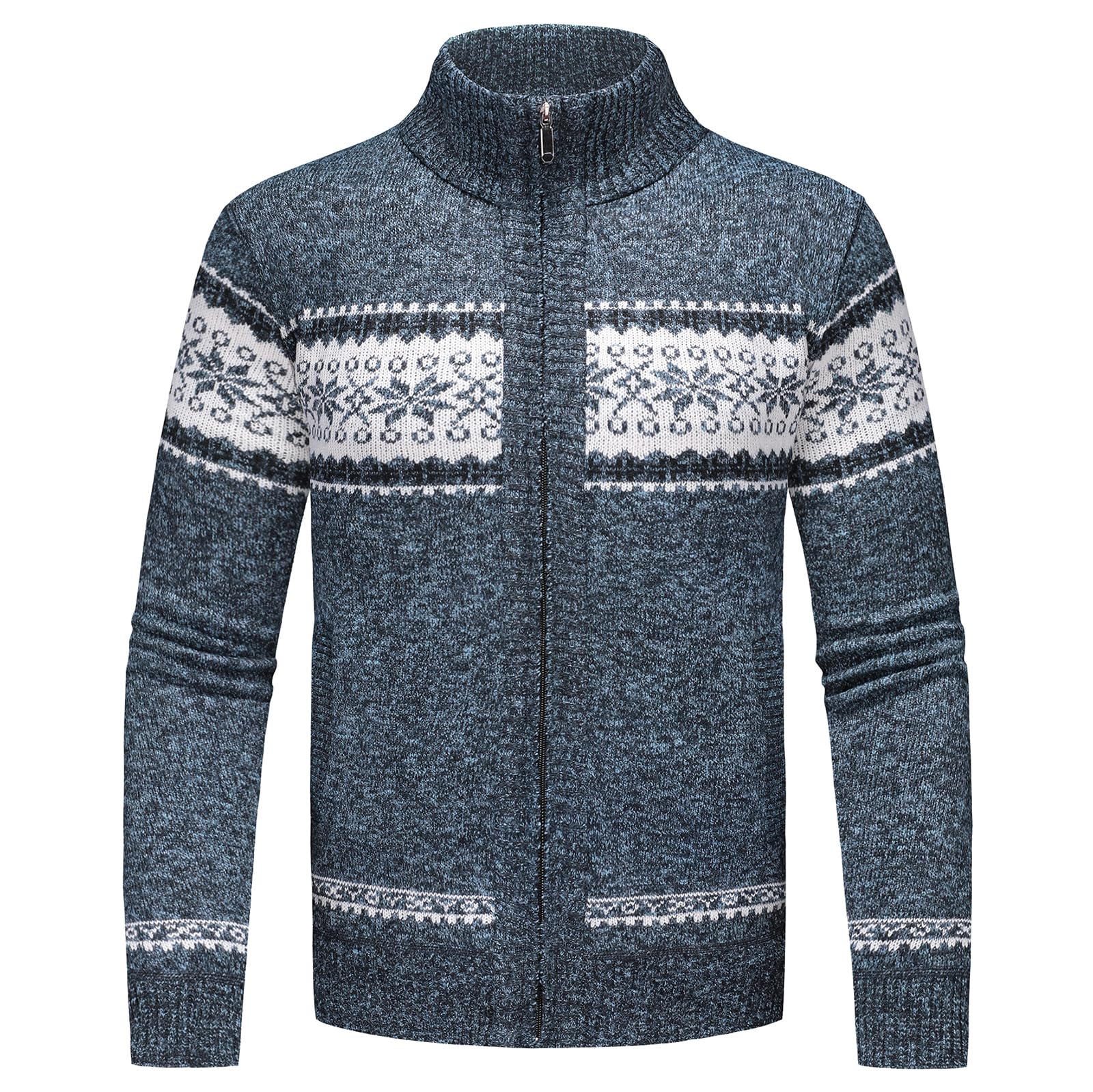 KUDORO Suéter de punto grueso para hombre, diseño de copo de nieve, cuello alto, forro polar, informal, para invierno