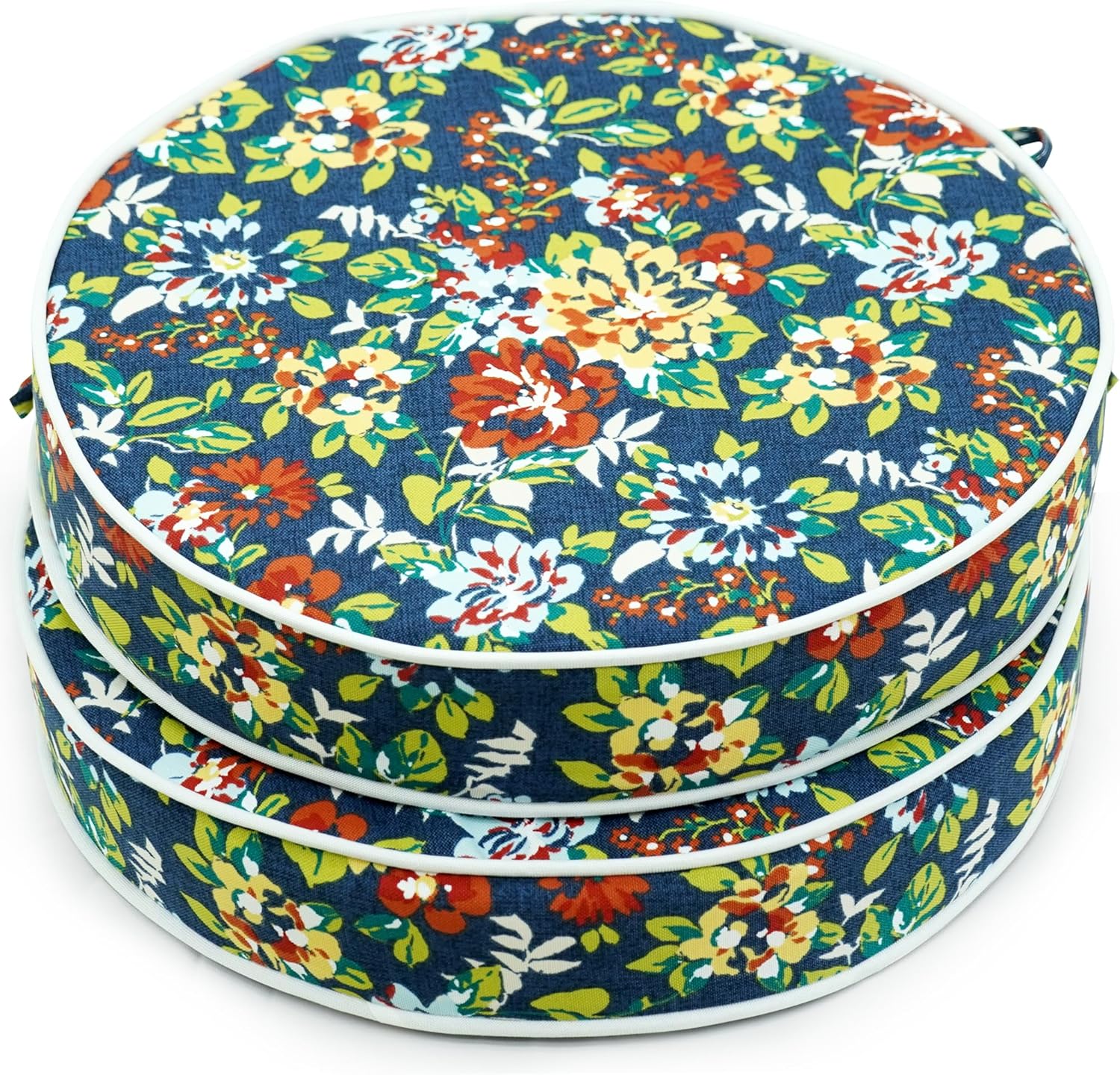 Bistro Chair Cushions for Patio Furniture,Patio Chair Cushion Round 15"x 15"x 4",Water-Resistant Round Outdoor Cushions with Non-Slip Ties, Pack of 2