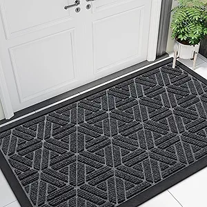 Smiry Front Door Mat Outside Entrance, Heavy Duty Natural Rubber Doormat, Trap Dirt and Moisture Easy Clean Low Profile Patio Porch Welcome Floor Mats for Entry, 47x23 Inch, Grey