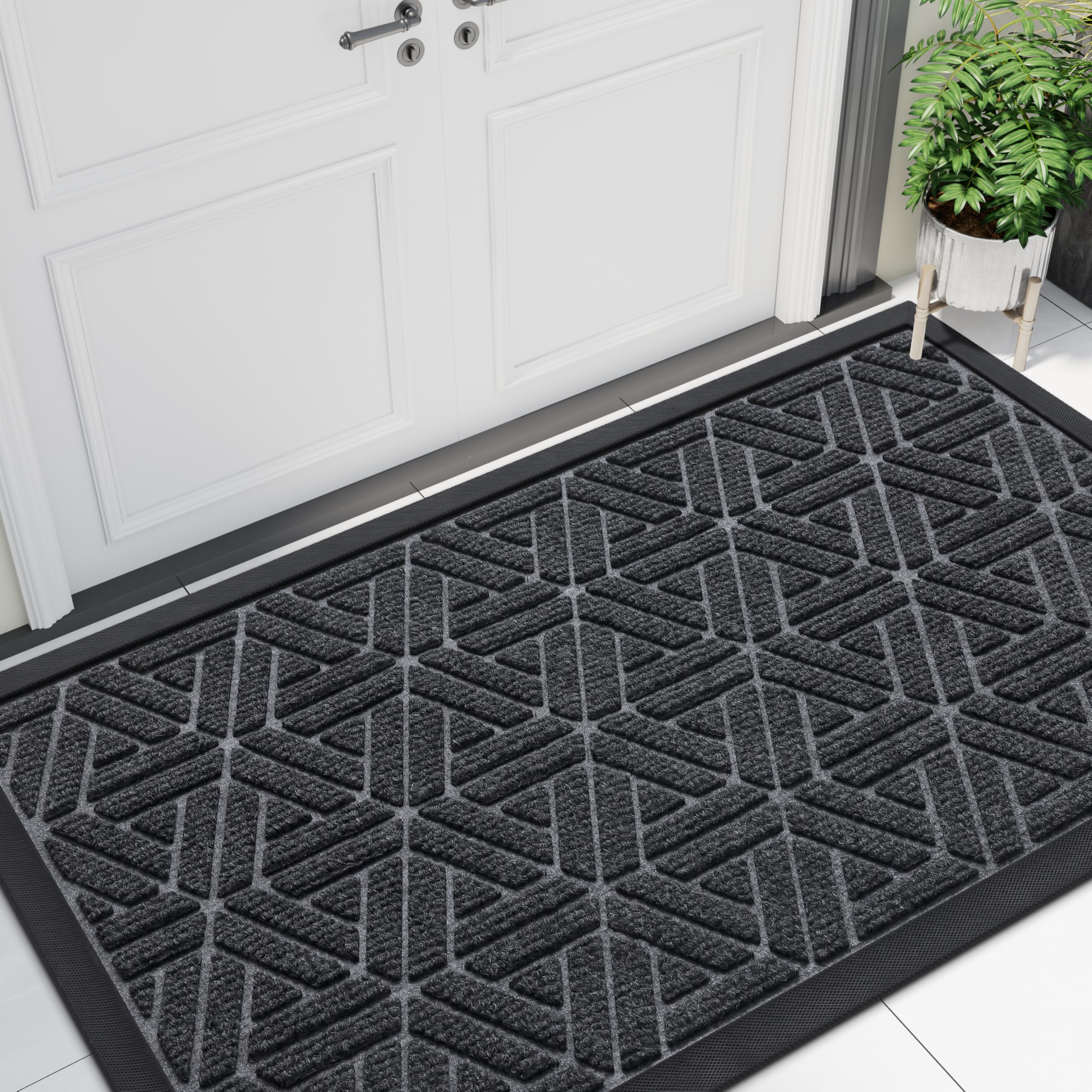 Smiry Front Door Mat Outside Entrance, Low Profile Rubber Doormat, 47x23