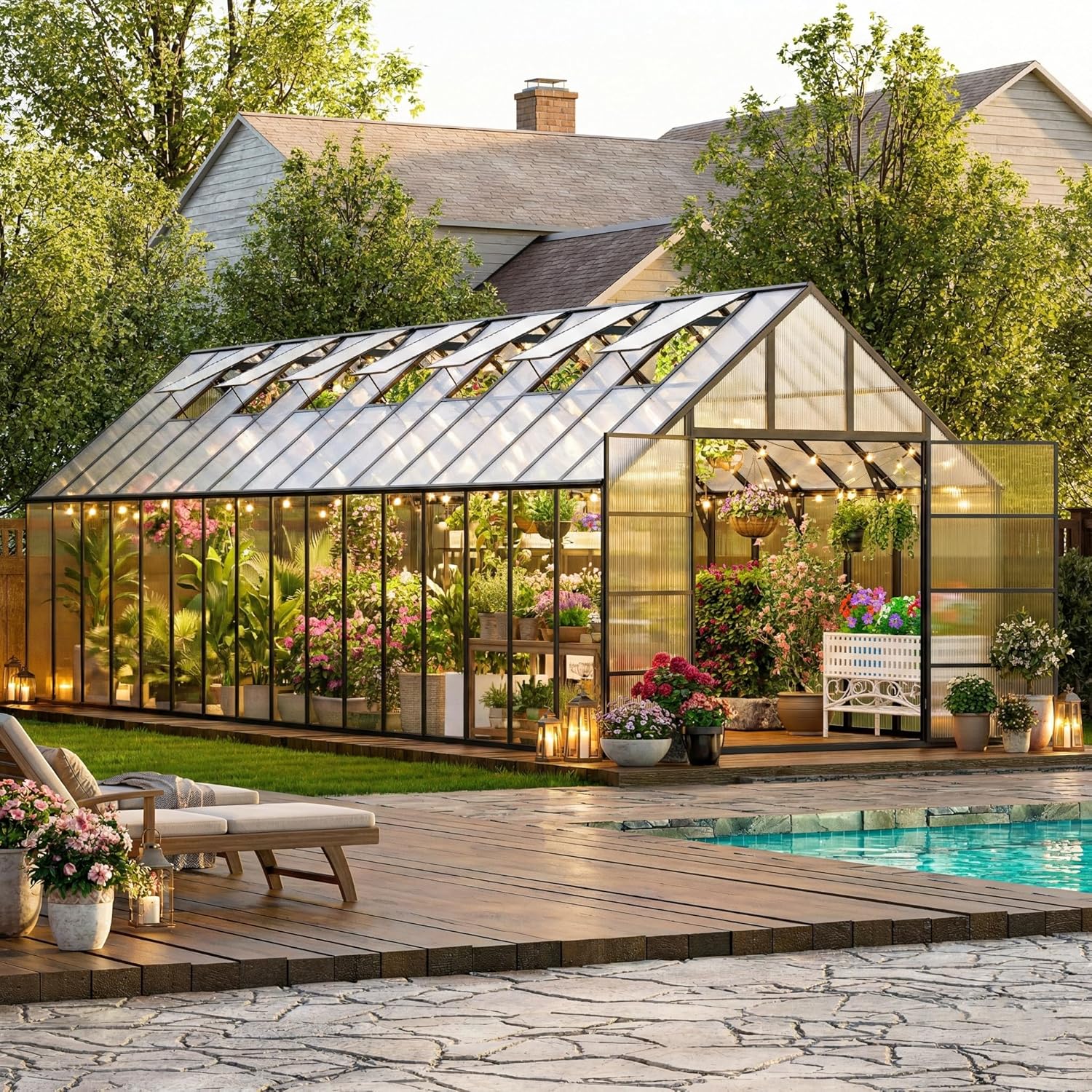 10*32 FT Large Greenhouses for Outdoors Heavy Duty, Aluminum-Framed Polycarbonate Greenhouse with Quick Setup Structure and 7 Vent, Walk-in Greenhouse kit for Garden & Backyard