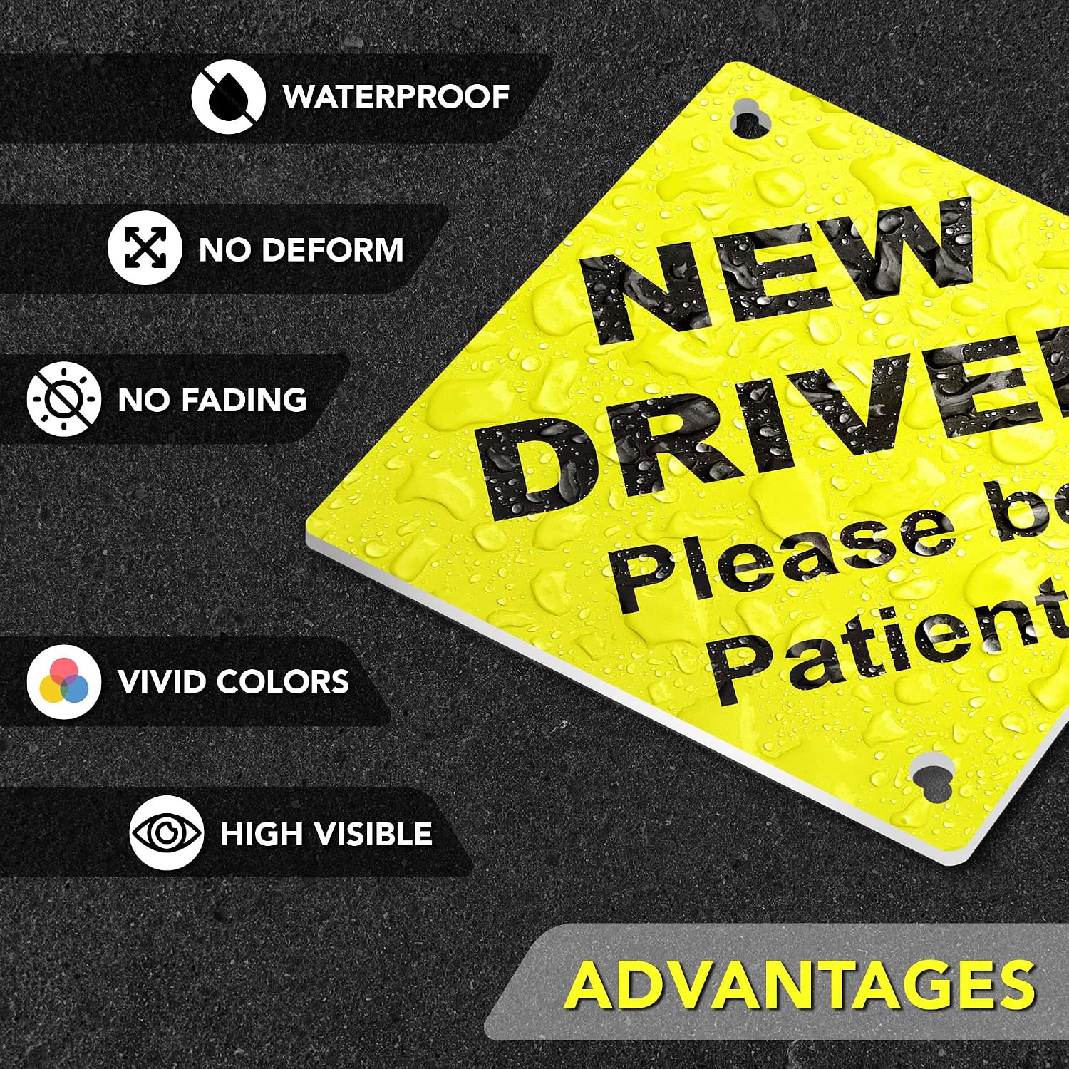 2 PC New Driver Sign - 5 x 5 Teen Driver Please Be Patient Car Window Signs with Suction Cups - Student Driver Signs for Car - Yellow Rookie Car Signs