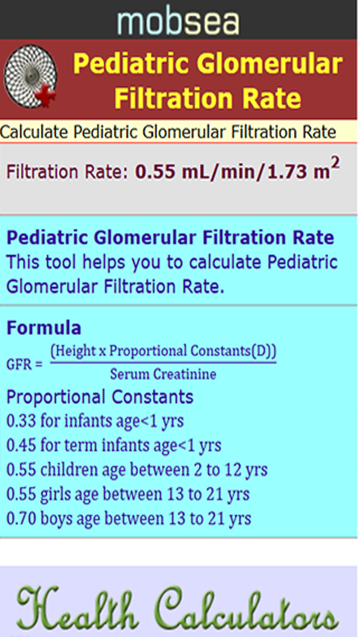 Pediatric Glomerular Filtration RateAmazon.co.ukAppstore for Android