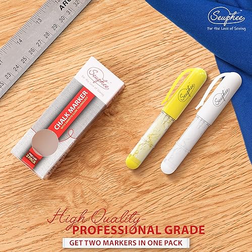 Miniatura 6 de Sewphee Marcadores de tela lavables para coser 2 unidades  Marcador de tiza de costura amarillo y blanco para un marcado detallado  Marcadores