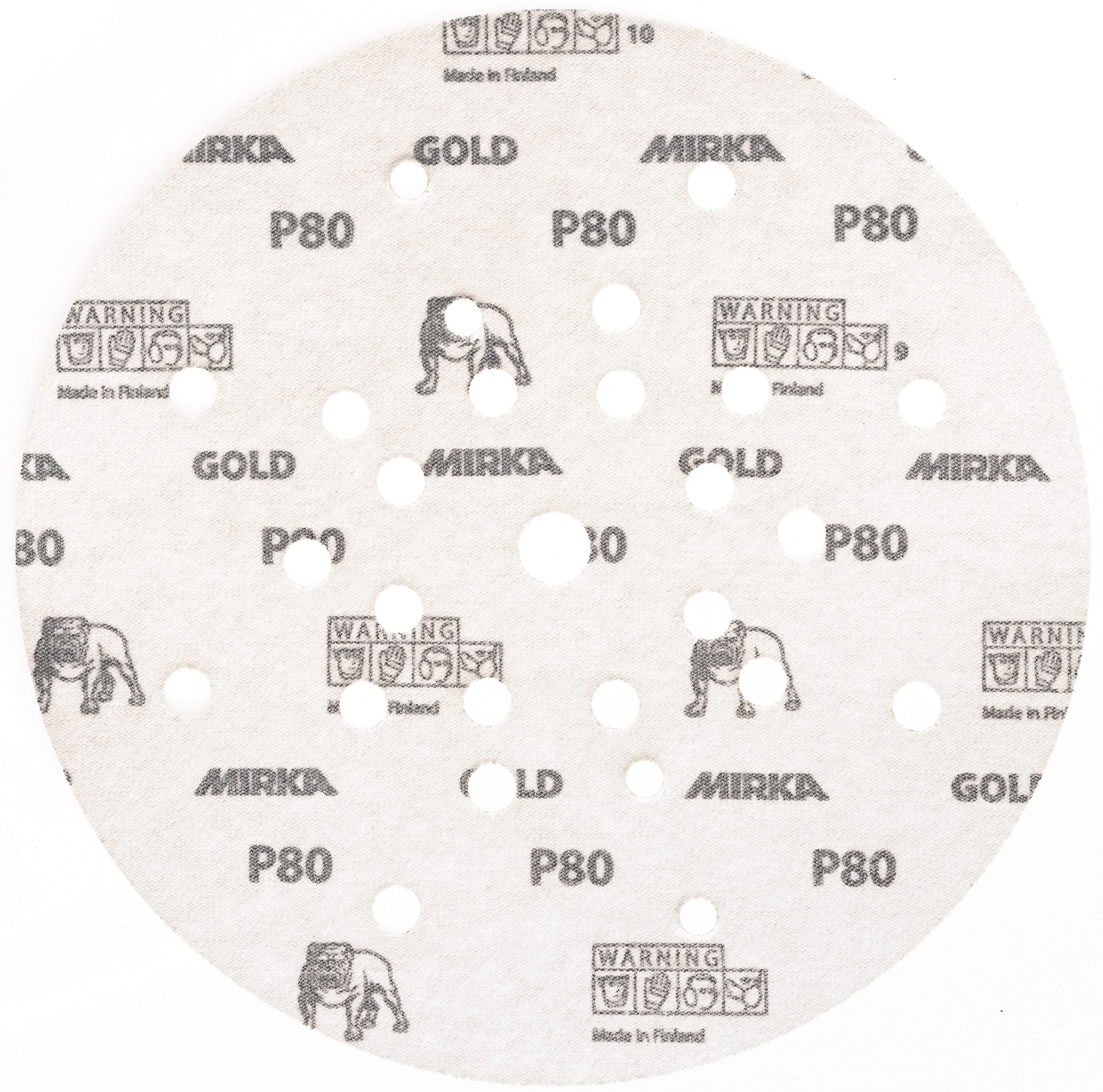 Mirka Carta abrasiva Gold Ø 225 mm a strappo 27 fori grana P80 | Dischi abrasivi a strappo 27 fori grana P80 ideali per levigare intonaco stucco truciolato legno vernice pareti soffitti