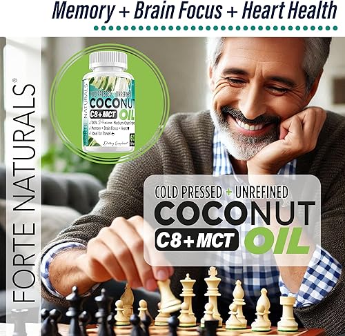 Miniatura 6 de Suplementos orgánicos de aceite de coco para la memoria, enfoque cerebral y salud cardíaca, prensado en frío, sin refinar, C8, C10, C12, MCTs, 60