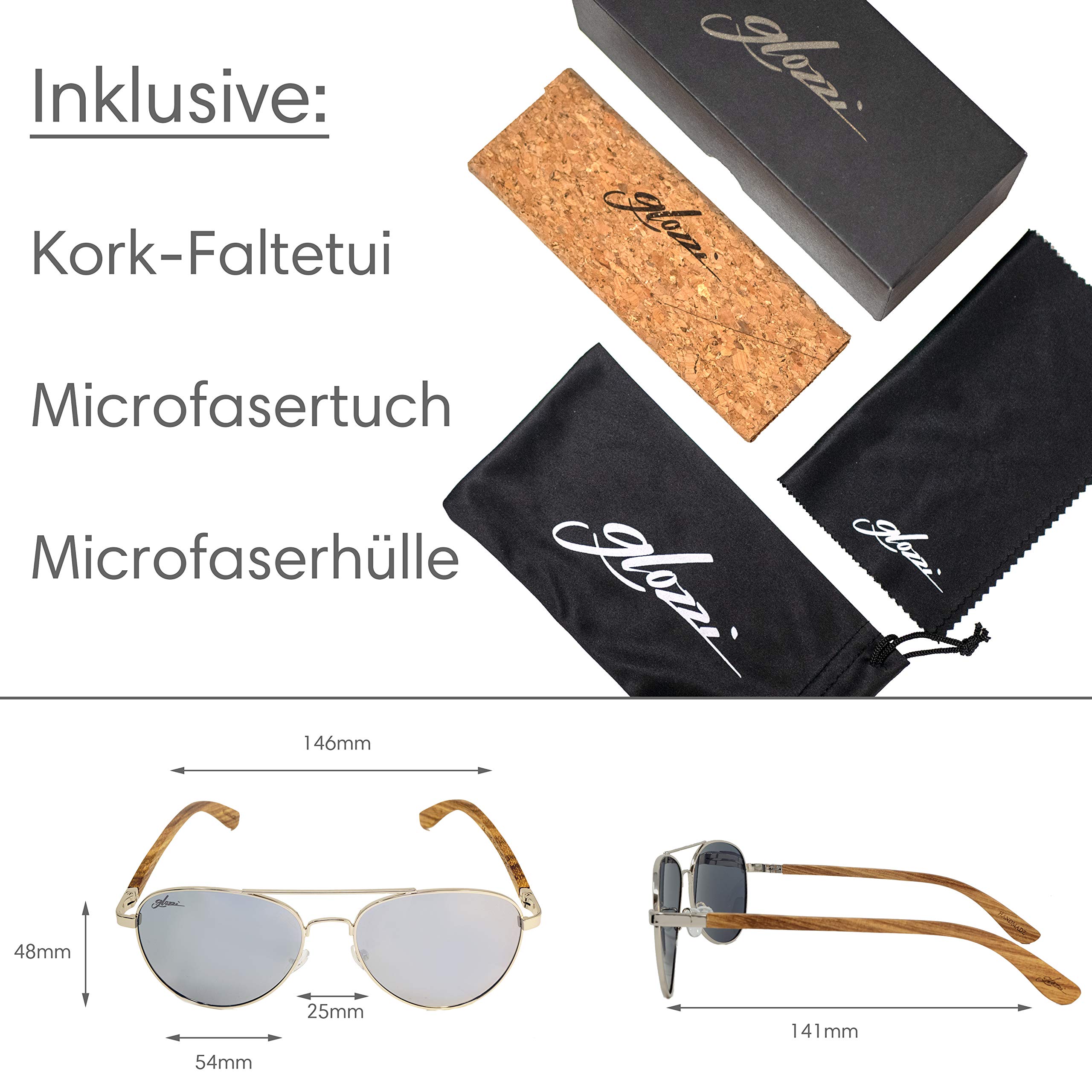 Holz Pilotenbrille Sonnenbrille Polarisiert für Herren und Damen mit Etui