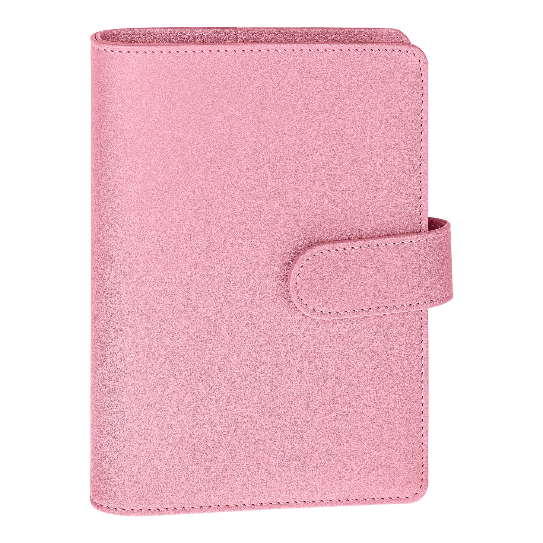Antner A6 Notebook Binder Refillable 6 Ring Budget Binder Cover for A6 Refill Paper, PU Leather Budget Planner Organizer with Magnetic Buckle, Loose Leaf Personal Planner, Glitter Pink