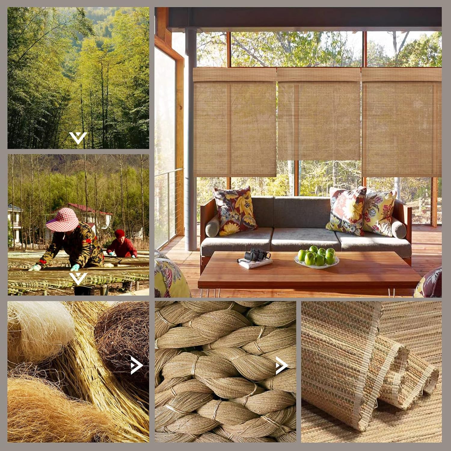 PASSENGER PIGEON Cordless Bamboo Roman Shades, Indoor Used Blackout Natural Bamboo Roman Blinds with Valance, UV Protection Light Filtering Wood Shade for Windows, Doors, Sliding Door, Camel-606