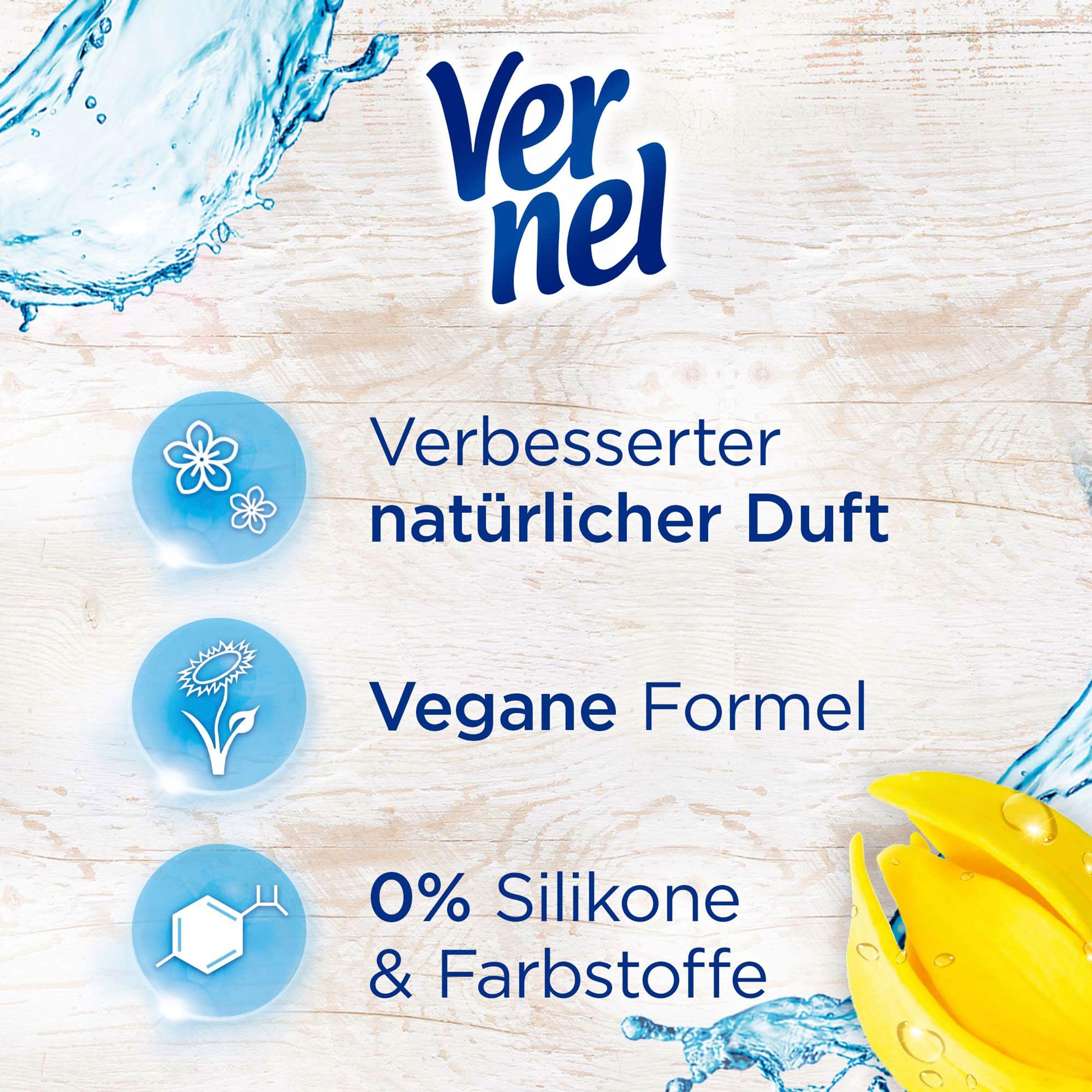 Vernel Naturals Weichspüler, Ylang Ylang & Süßgras, 192 (6 x 32) Waschladungen, 100% vegan, 99% naturbasierte Inhaltsstoffe, ohne Silikone und Farbstoffe