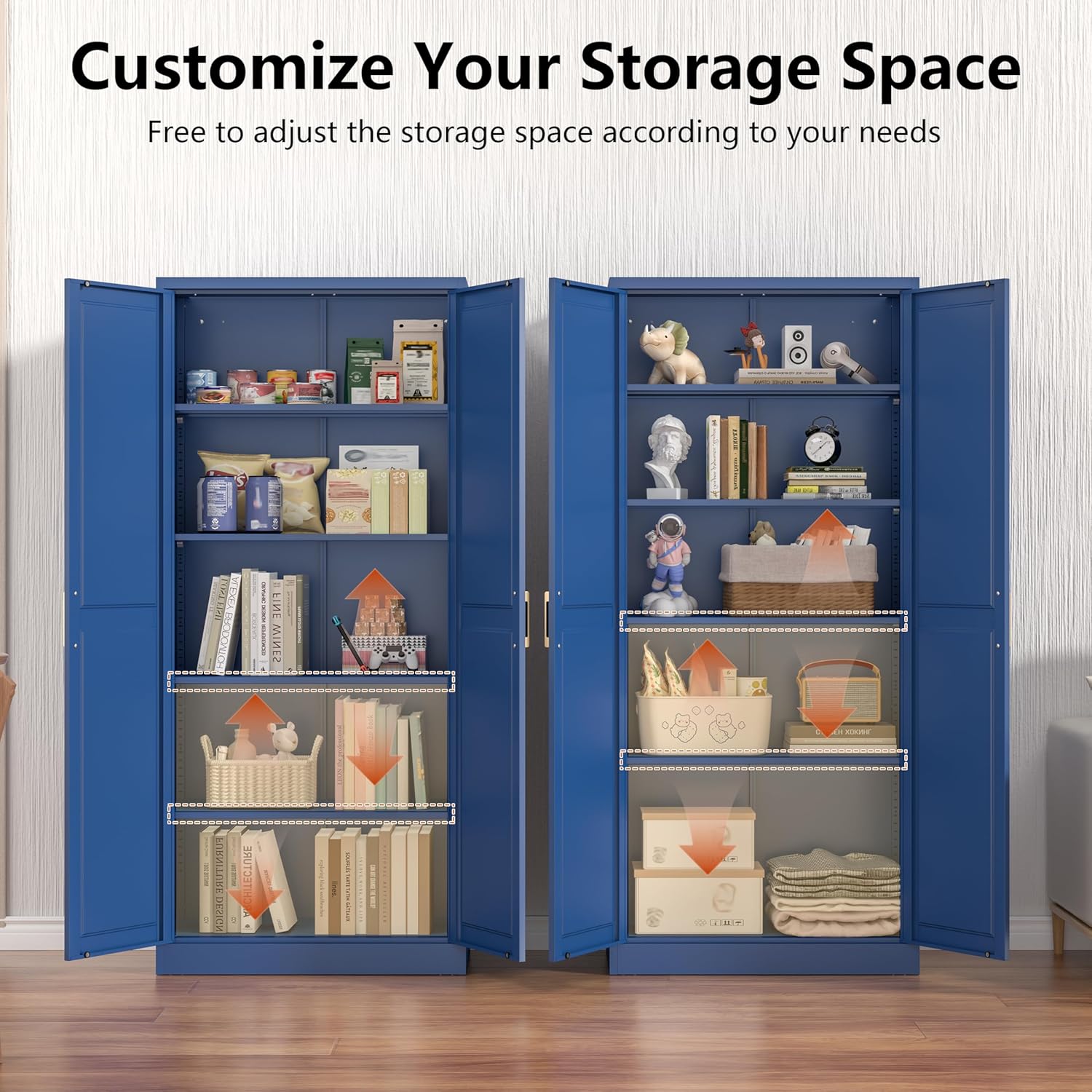Polup Metal Storage Cabinet,75" Tall Kitchen Pantry Storage Cabinet with Doors and Adjustable Shelves, Blue Metal Pantry Cabinets, Large Cupboard for Kitchen, Dining Living Room, Bathroom, Office