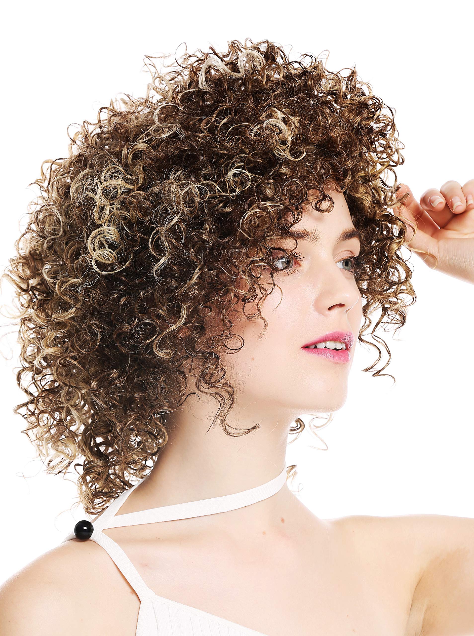 WIG ME UP - VK-11-F1010 women's quality wig short voluminous frizzy curly curls wild brown blonde highlights