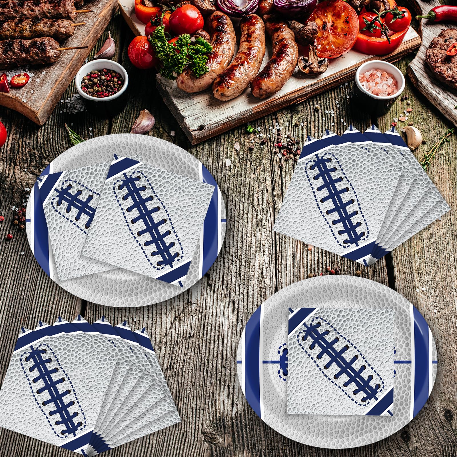 Qyeahkj Einweg-Papierservietten mit Cowboy-Fußball-Party-Dekoration, Motiv: American Team, blau und weiß, für Jungen, Sportteam, Fußball-Fans, Motto-Partygeschenke, 50 Stück