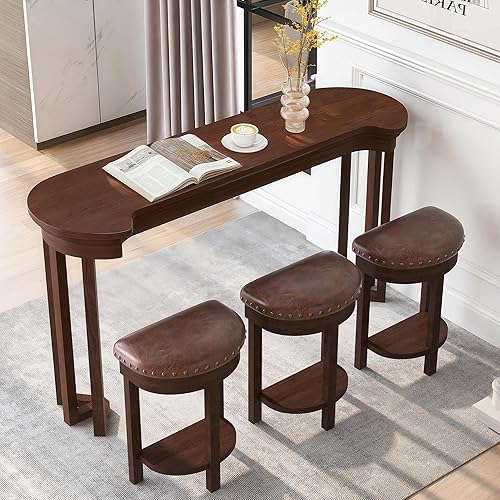 LKTART Juego de mesa y sillas de bar, moderna mesa de sofá retro con taburetes, juego de mesa consola detrás del sofá, patas y separadores de madera
