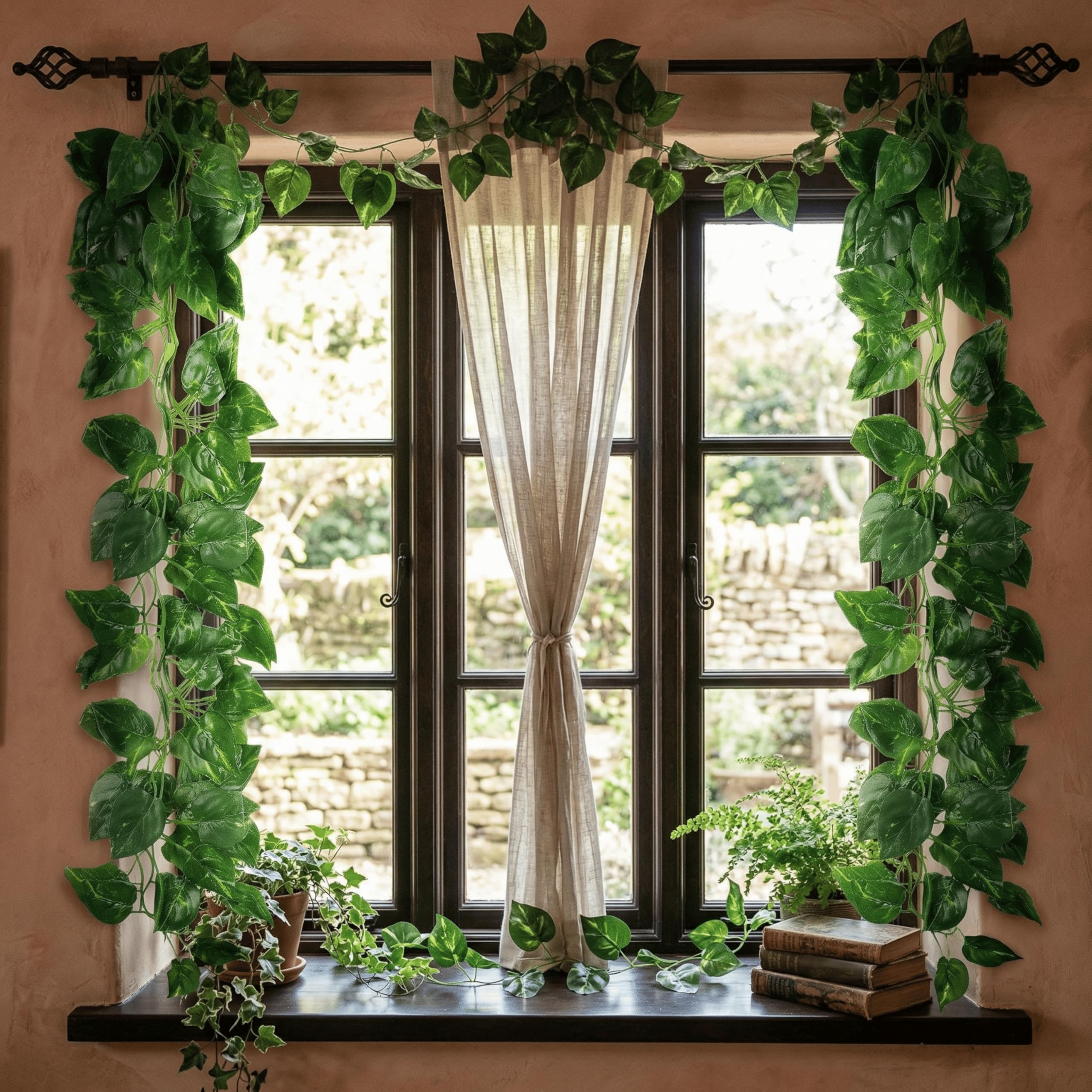 Dekorly Artificial Green Leaf Vine Money Plant Hanging, Artificial Ivy Leaves, Artificial Creeper Leaf Vine, Artificial Ivy Foliage, Ivy Wall Decor,Roof Decor | Each Plant 6 Feet (Green, 4) 3