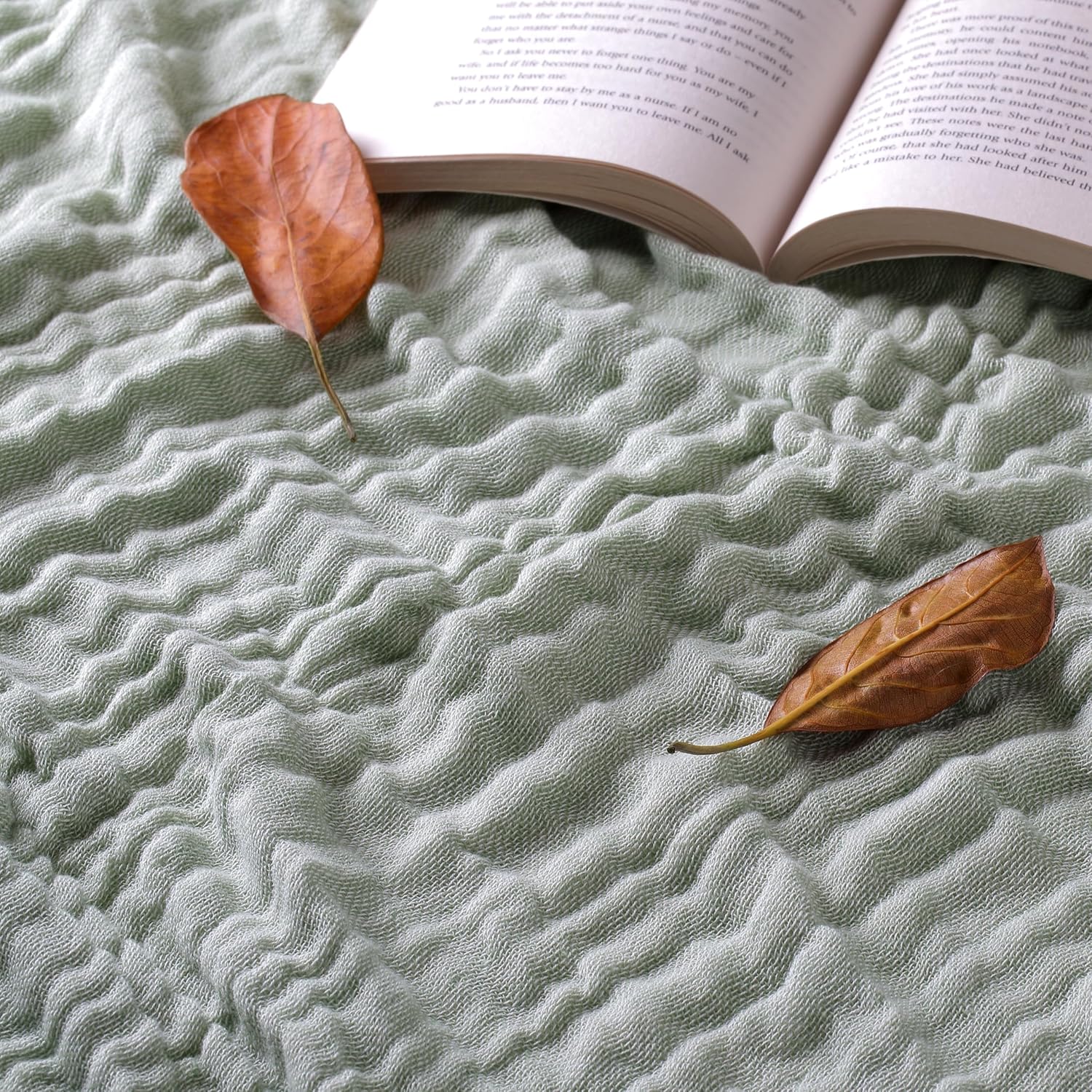Folkulture 100% Cotton Boho Throw Blanket, 50" X 60", Green and Sage Green